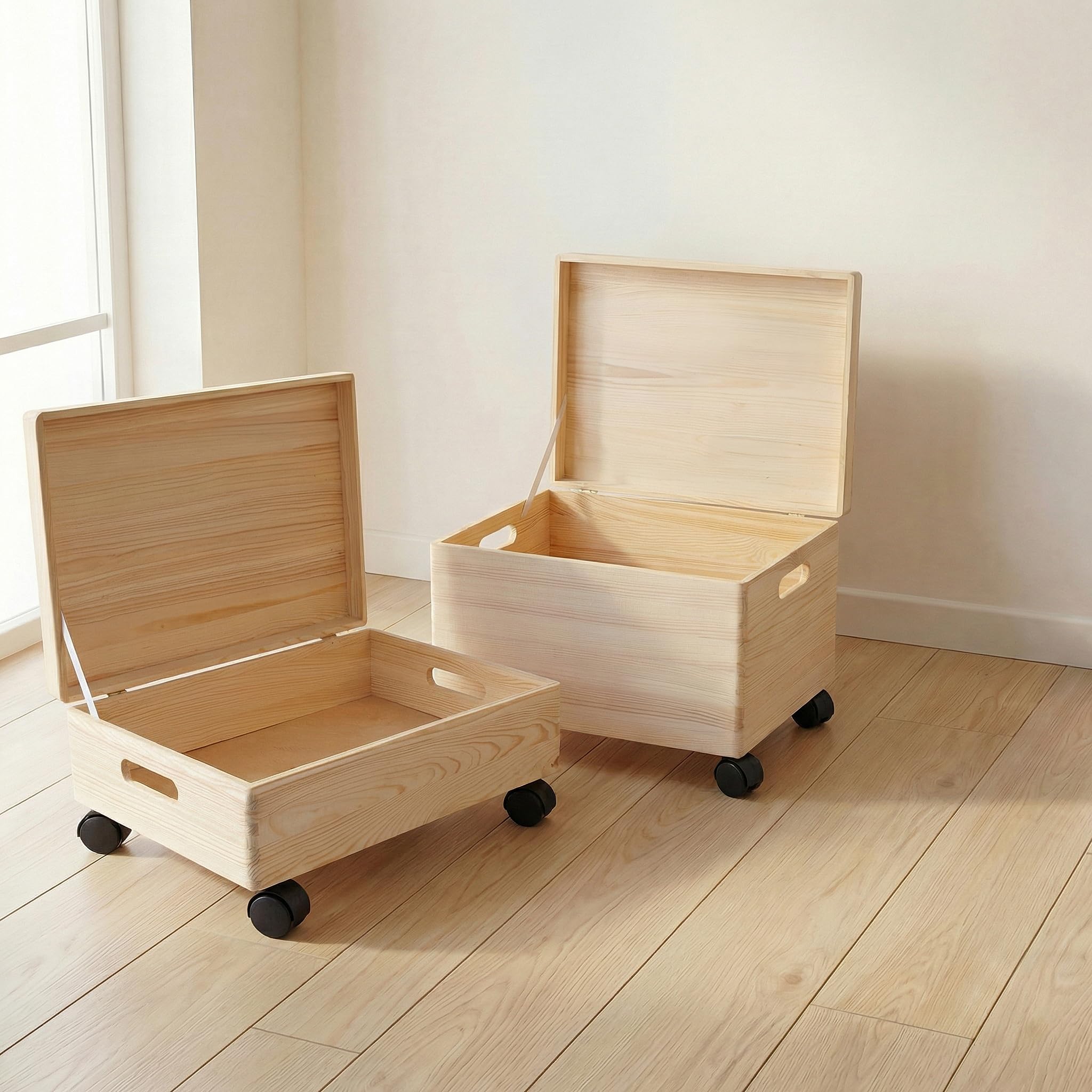 Creative Deco XXL Große Holzkiste mit Deckel und Rollen | 40x30x24 cm | (+/-1cm) | Ostern Holztruhe Erinnerungsbox Baby Holzbox mit Deckel und Griffen | Leicht zu transportieren | ROH UNGESCHLIFFEN