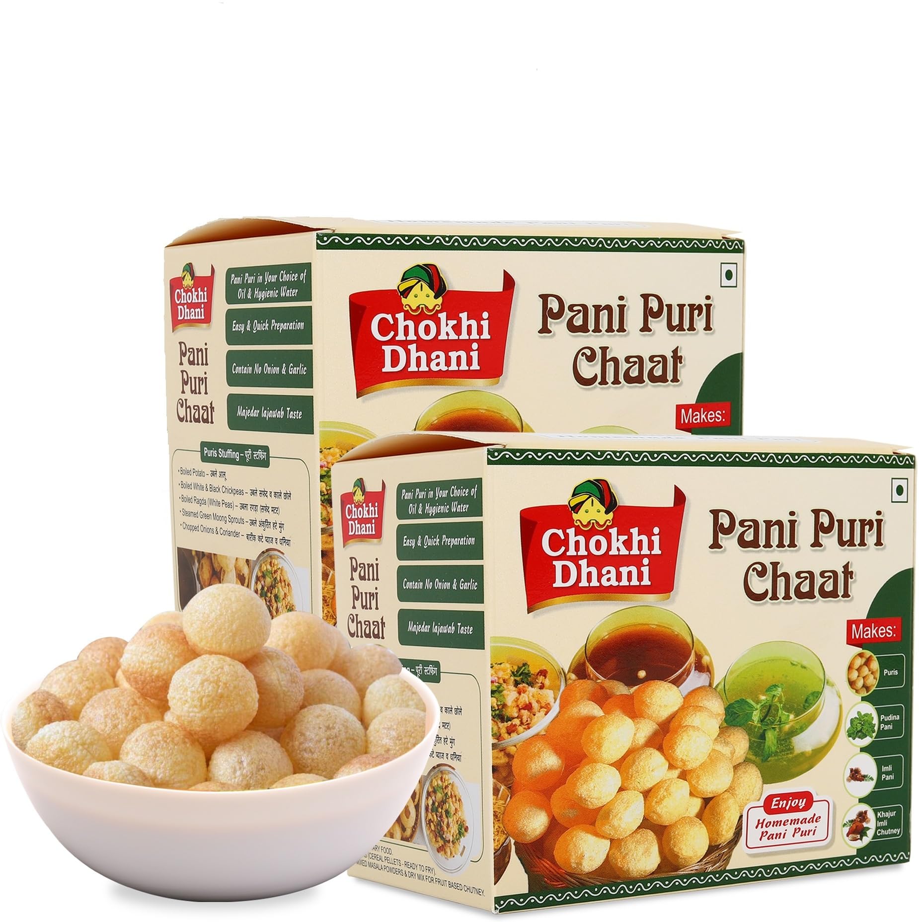 Chokhi Dhani Pani Puri Chaat Kit Pack of 2 (220g Each) | Golgappa / Puchka Kit with 50 Puris | Pudina Pani, Imli & Khajur Imli Chutney Mix | Ready to Eat Instant Street Food at Home-image-20