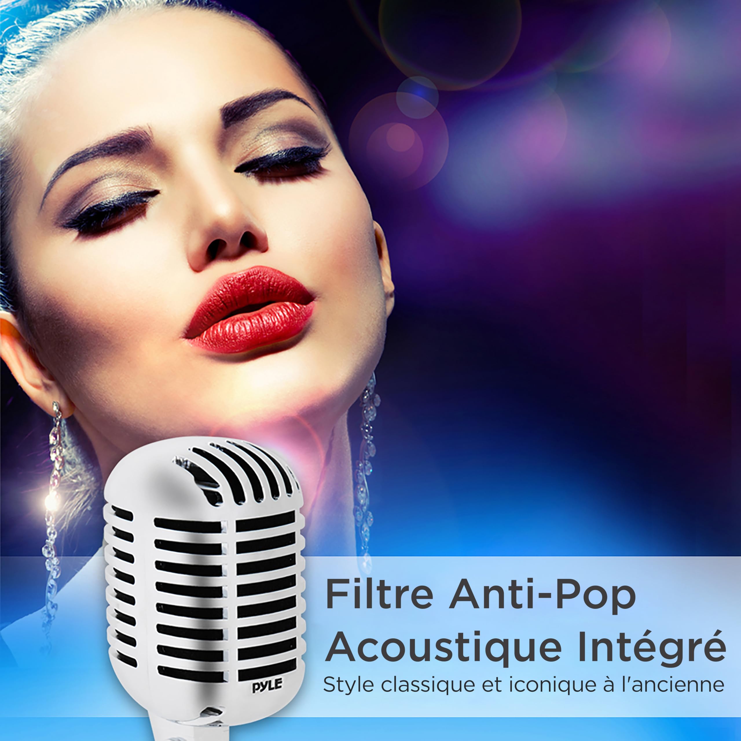 Pyle Micro - Microphone Dynamique Vocal Classique Rétro - Style Vintage Unidirectionnel Cardioïde avec Câble XLR - Compatible avec Support Universel - Performance,Enregistrement en Studio - Argent