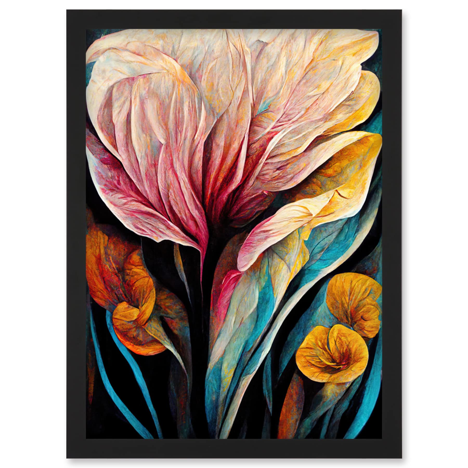 Abstract Tropical Floral Bloom Acrylic Flower Artwork - Framed Wall Art Print - A4