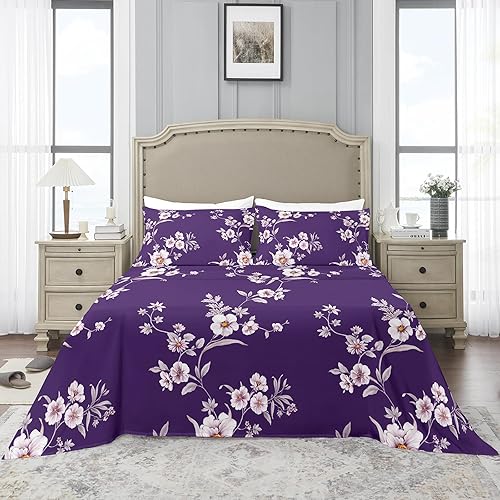 Miniatura 6 de YIYEA Sábanas de tamaño King  Estampado floral  Sábanas de microfibra cepillada de lujo  Sábanas ligeras y transpirables  Bolsillo profundo de 16