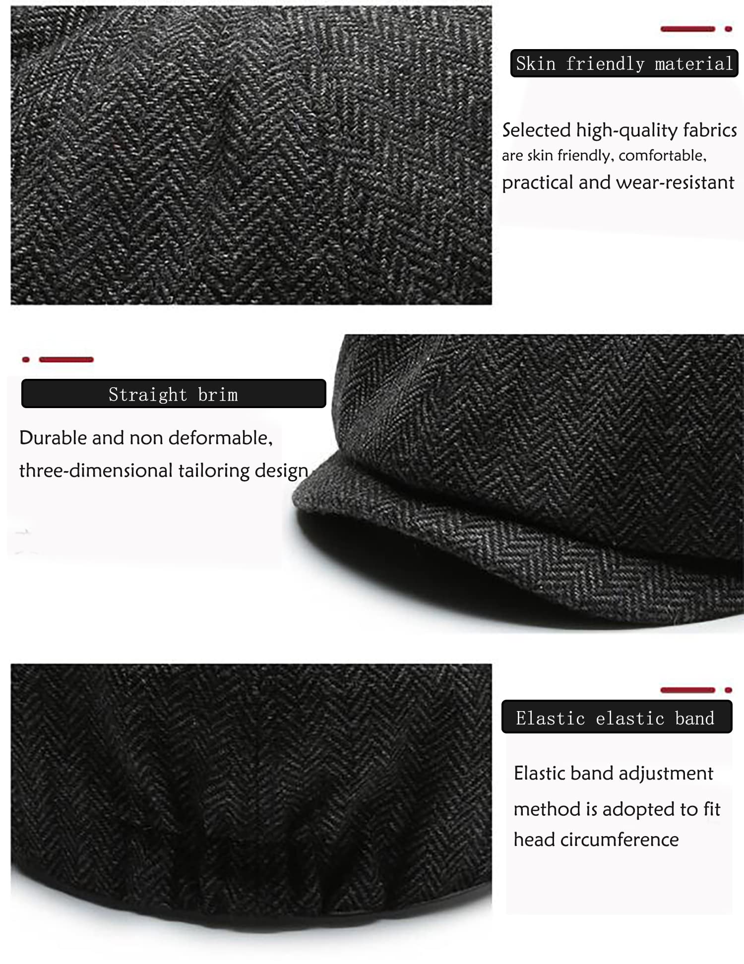 Herren Schiebermmütze Newsboy Baskenmütze,Herringbone Flatcap Mütze,Barett Cap Warme Herren Gatsby Kappen Bakerboy Schirmmütze
