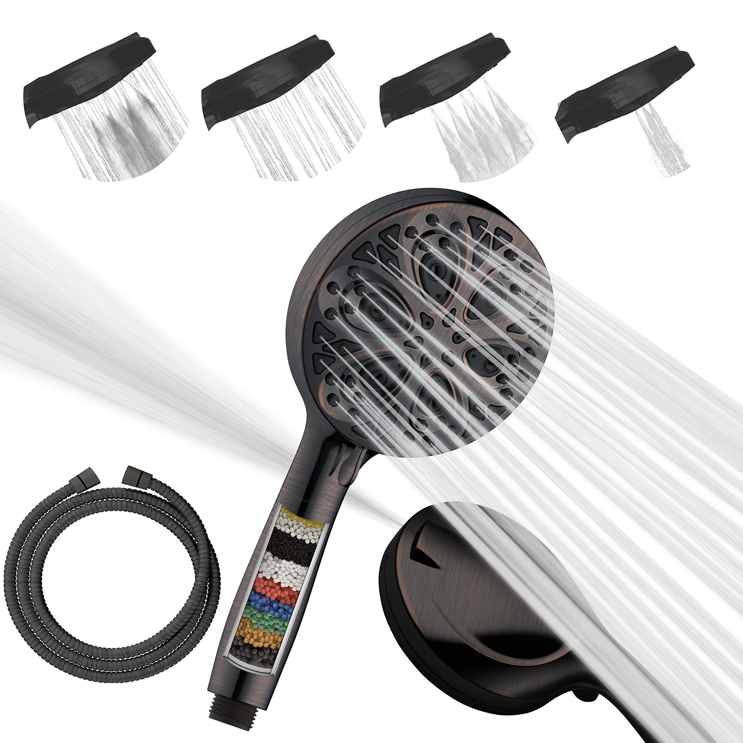 SparkPod Shower Head and Hose Set - High Pressure Showerhead with Filter and 10 Spray Settings - Luxury 5" Handheld High Power Shower Heads with High Pressure Jets - Oil-Rubbed Bronze — image 1