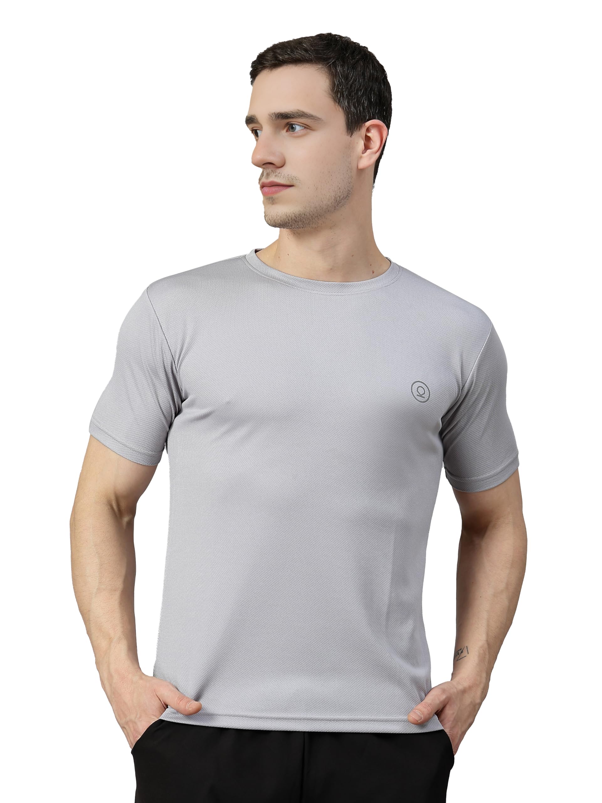 Men Polyester Solid Quick Dry Half Sleeve Regular Fit Round Crew Neck Active Sportswear Gym T-Shirt for Workout Training Running and Fitness Activities