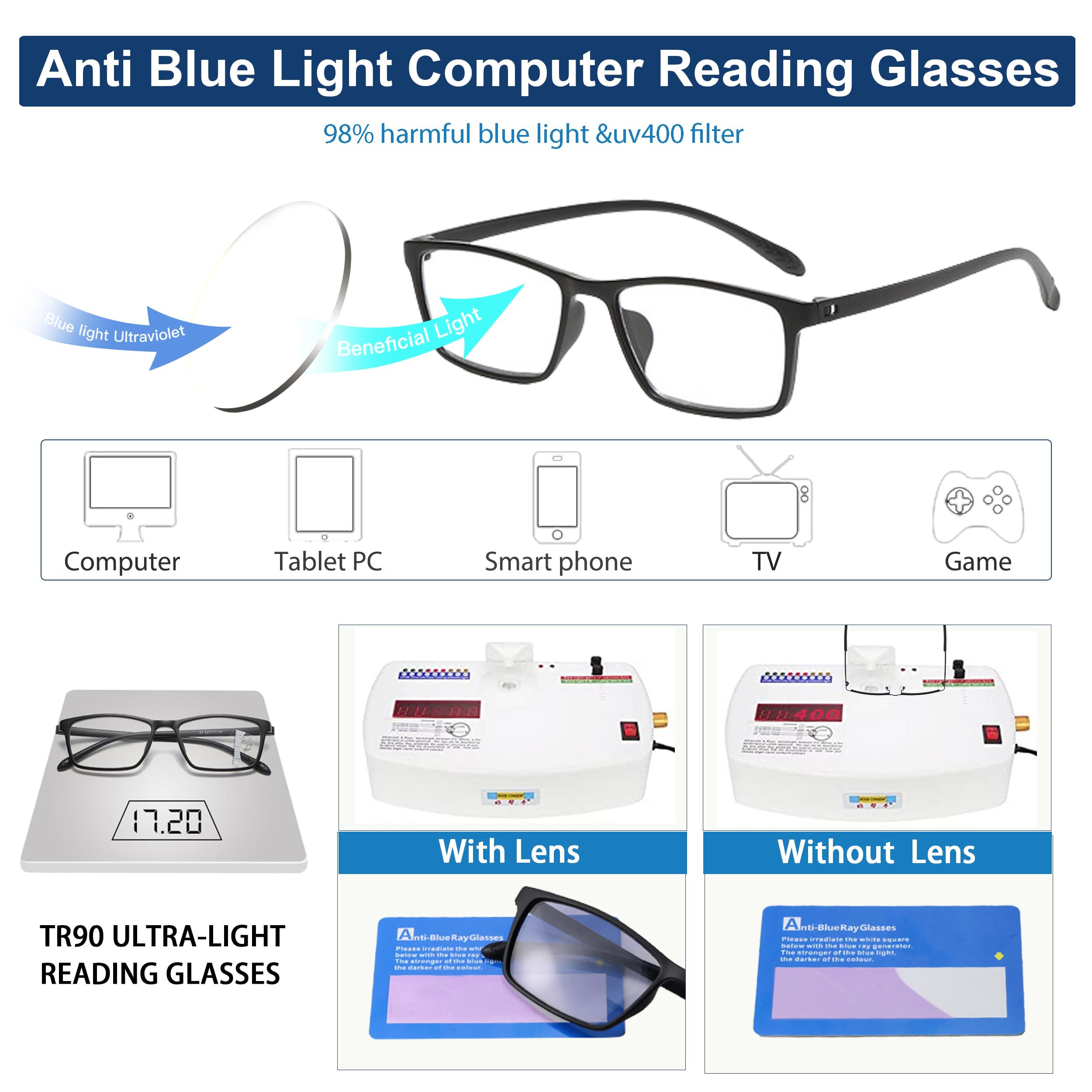 K.LAVER Premium Progressive Multifocal Reading Glasses Photochromic Lens TR90 Black Rectangle Seamless Transition Sunglasses