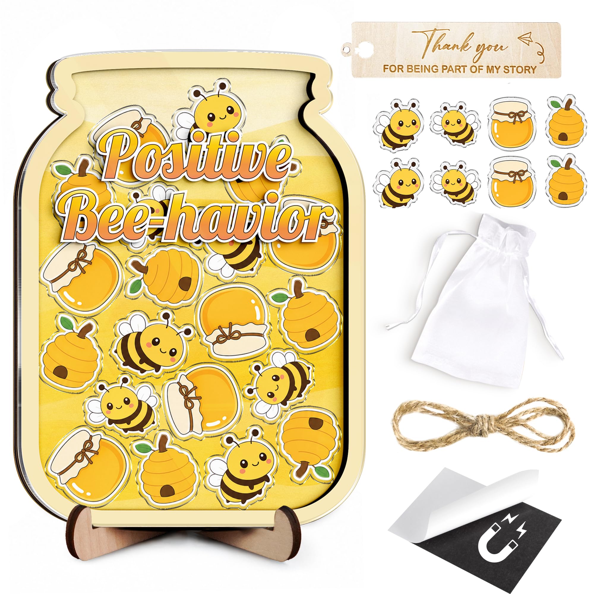 Personalized Bee Magnetic Reward Jar for Kids, Wooden Positive Behavior Rewards System with Bee Tokens, Classroom Reward Jar, Toddler Potty Training, Back to School for Boys Girls, Classroom Décor