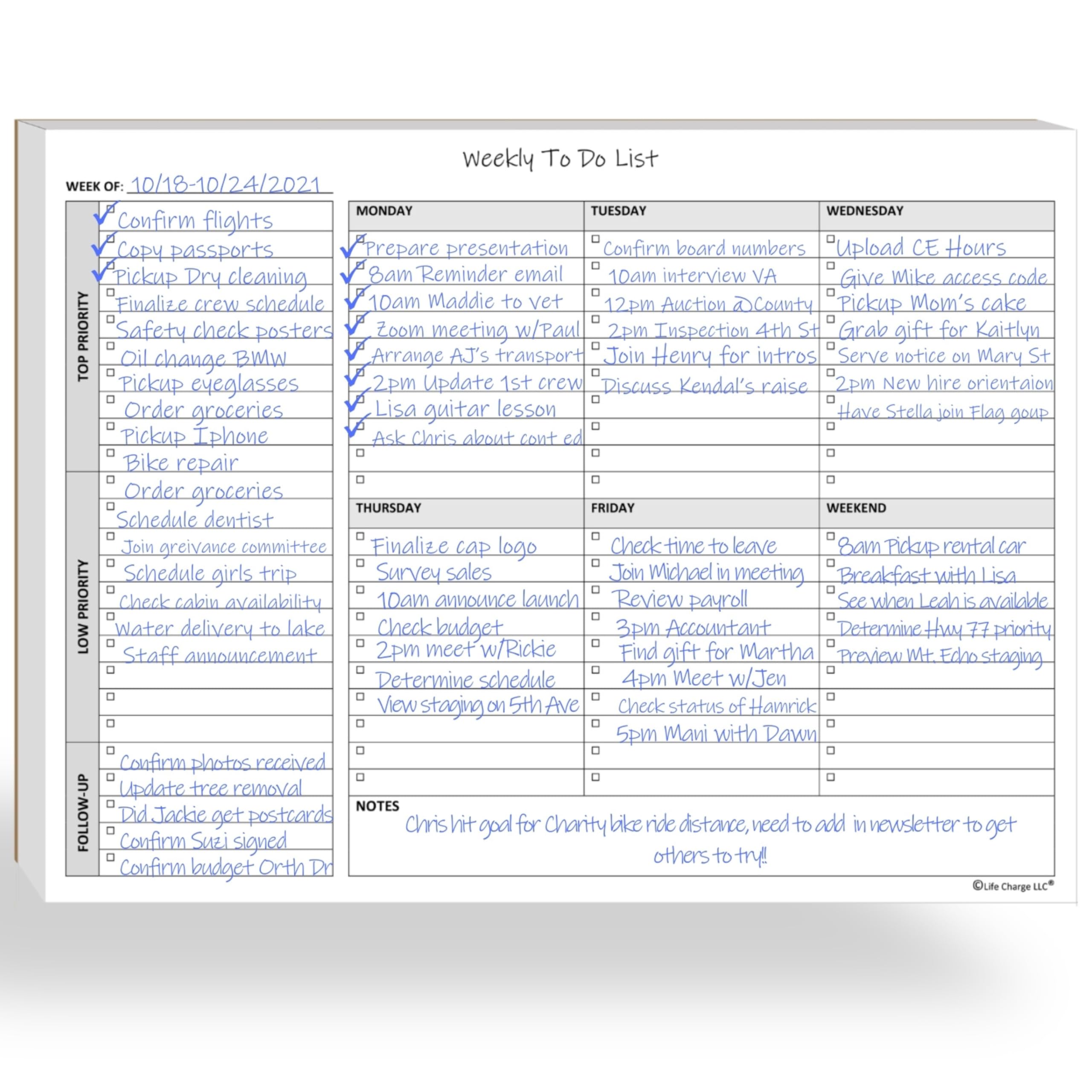 Weekly To Do List Notepad, 60 Page Task Planning Pad w/Daily Checklist, Priority Todo Checkbox & Notes. Desk Notebook to Organize Office 11 X 8.5