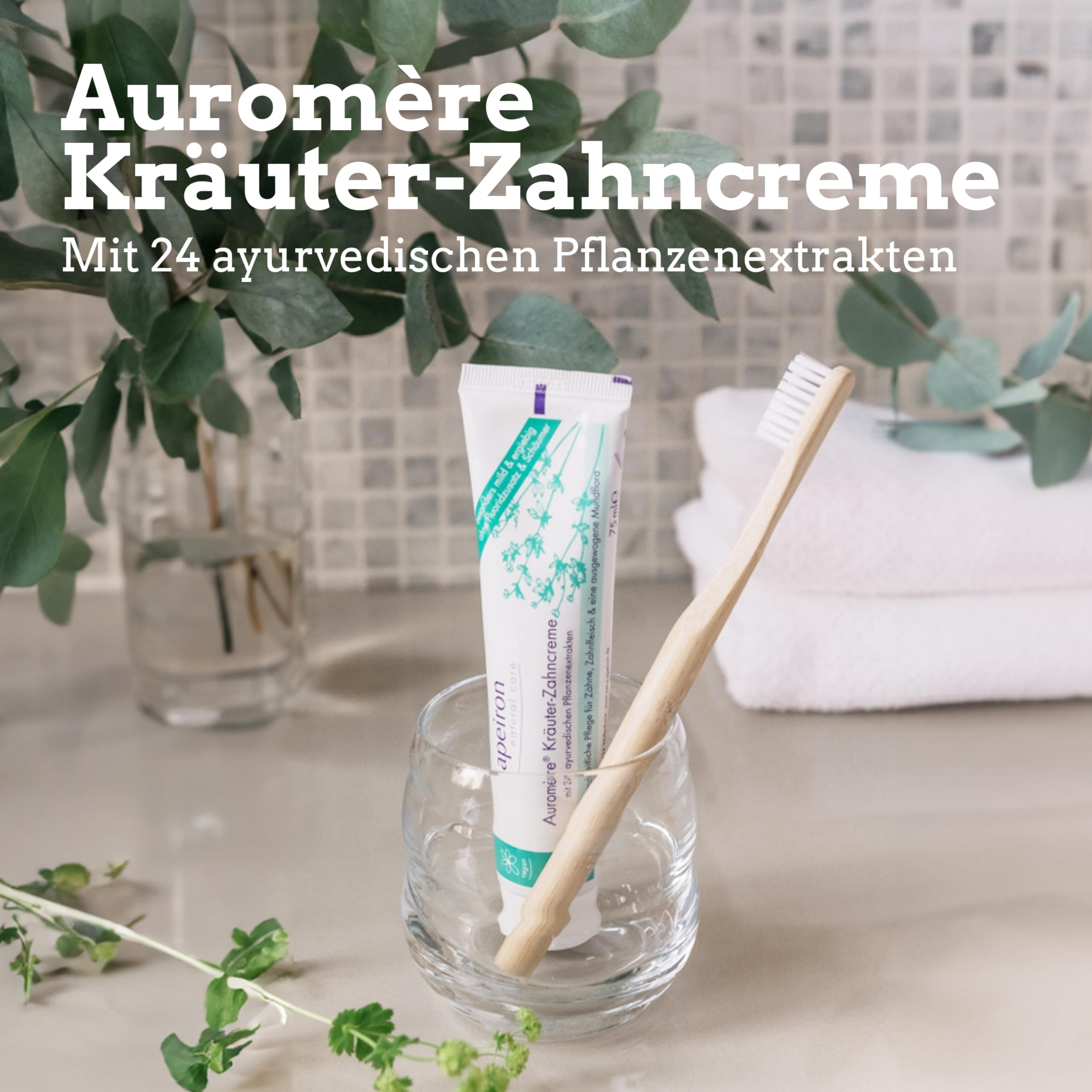 APEIRON - Dentifricio con erbe aromatiche auromiche, 6 x 75 ml, gusto ricco di erbe aromatiche, poco schiumoso, dentifricio biologico, vegano, senza fluoro, cosmetico naturale