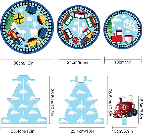 Miniatura 4 de Lide Road Soporte de cartón para cupcakes de tren de 3 niveles, suministros para fiesta de cumpleaños, torre redonda para pastel de postre para baby
