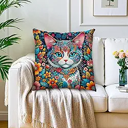 Capas de almofada floral para gatos, presentes para amantes de gatos, casa de fazenda, flores decorativas para sofá, decoração de casa, sala de estar, pátio, cama, sofá