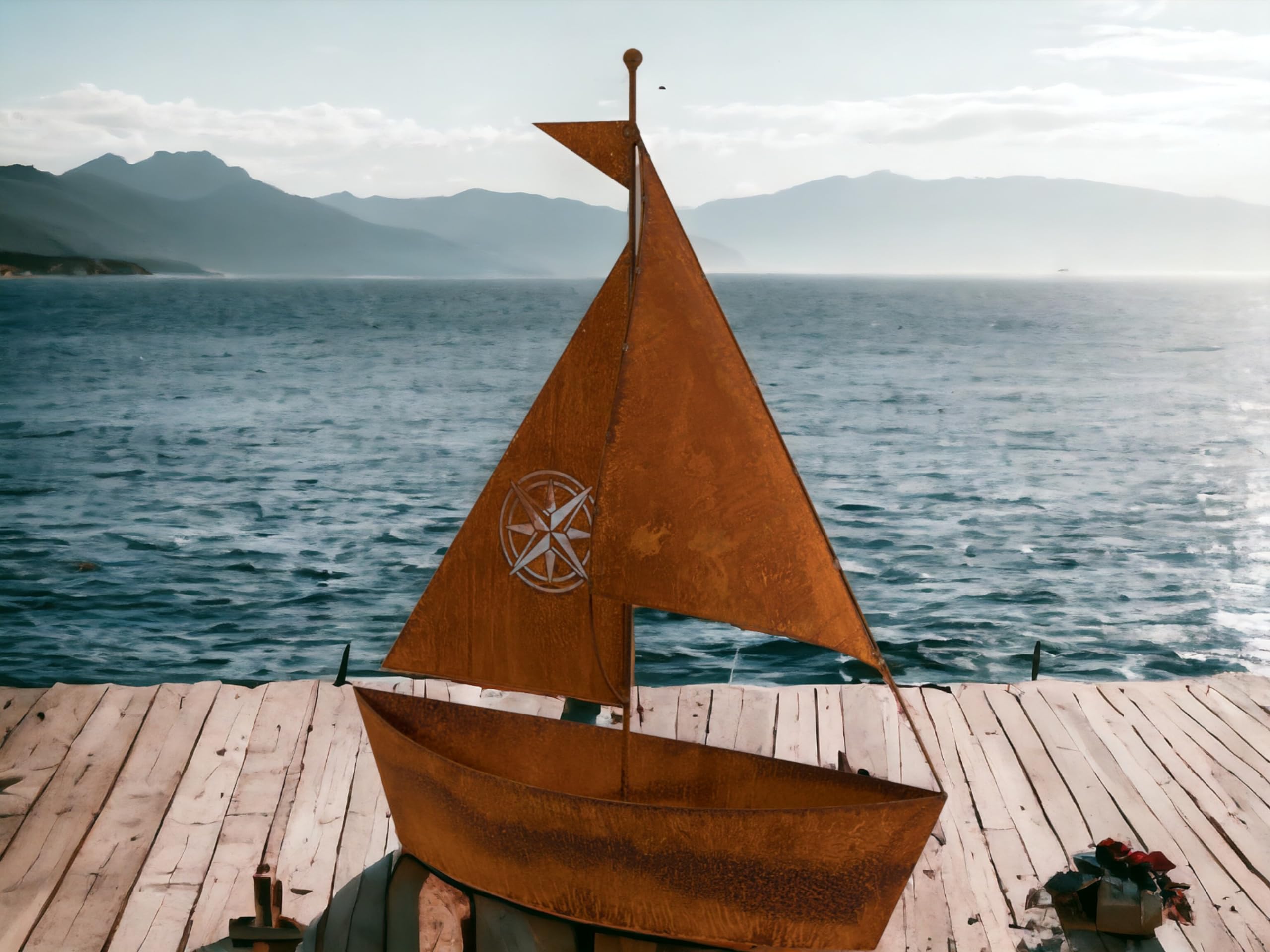 Bornhöft Edelrost Schiff zum bepflanzen Gartendeko 46cm x 40cm rostige Garten Deko Teich Angler Maritime Dekoration (65cm)