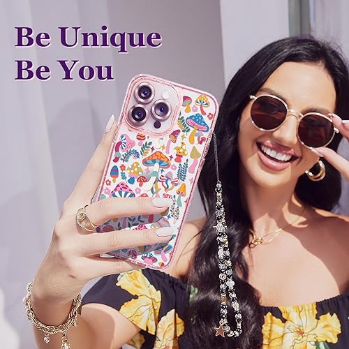 Miniatura 6 de casevivid Funda compatible con iPhone 15 Pro Max, bonita estética, funda de teléfono rosa con purpurina y protector de cámara, funda con estampado