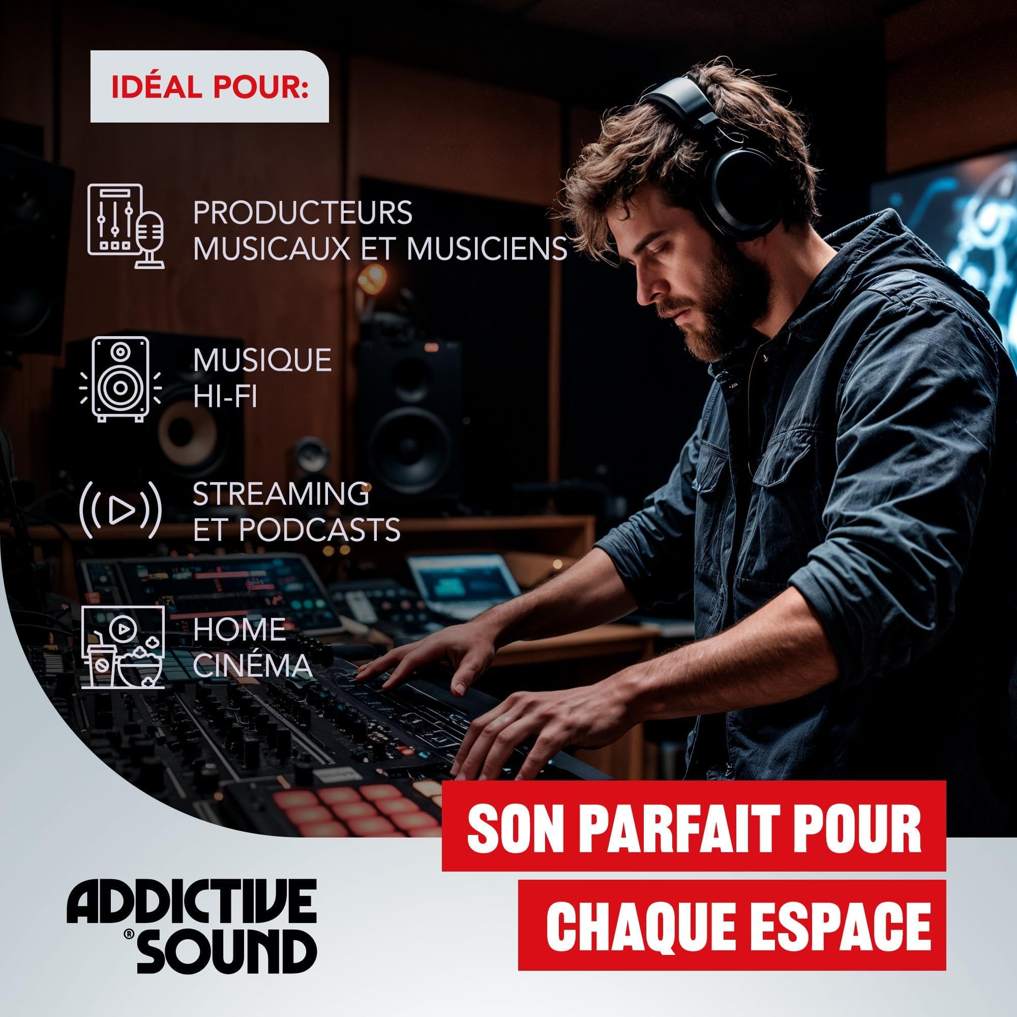Addictive Sound Panneau Acoustique Mural Premium 100x50x11 cm, Ivoire | Classe A · laine Isover · kit mur/plafond inclus
