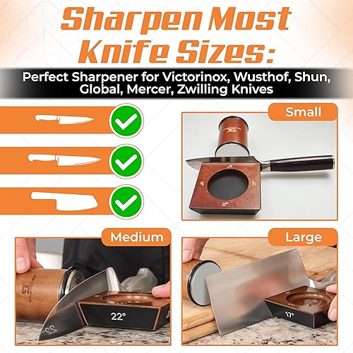 Miniatura 4 de Kit de afilador de cuchillos rodantes, discos de afilado de diamante y cerámica, sistema magnético de 4 ángulos con bolsa de almacenamiento con