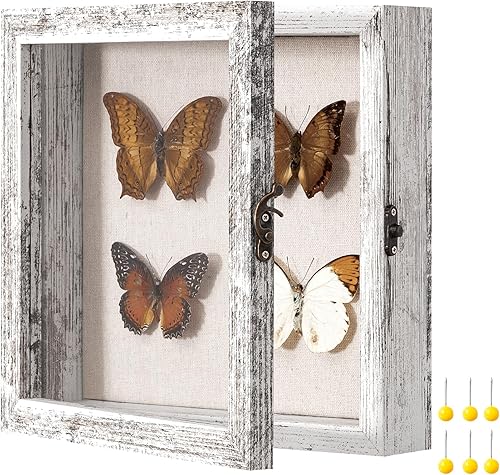 eletecpro Caja de sombra de 8 x 8 con cubierta de vidrio y parte trasera de lino, vitrina de 2.5 pulgadas de profundidad, horizontal y vertical con