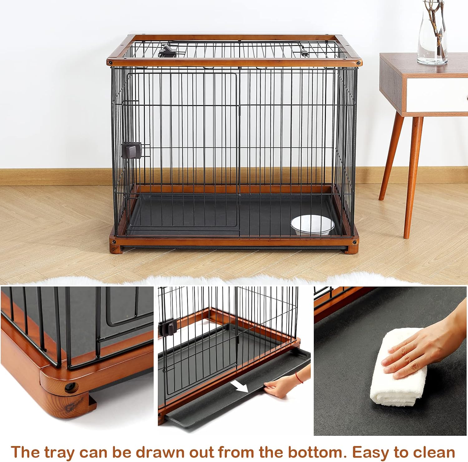 Wooden Pet Crate Open Top Dog Cage Crate Kennel with Tray and Prevent Escape Locks for Medium and Small Dogs, Pet Playpen Indoor Outdoor-Wood (Brown) : Pet Supplies