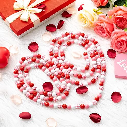 Miniatura 2 de Guirnalda de cuentas de madera de 108 pulgadas, decoración de bandeja escalonada de búfalo a cuadros, guirnalda bohemia de cuentas rústicas de