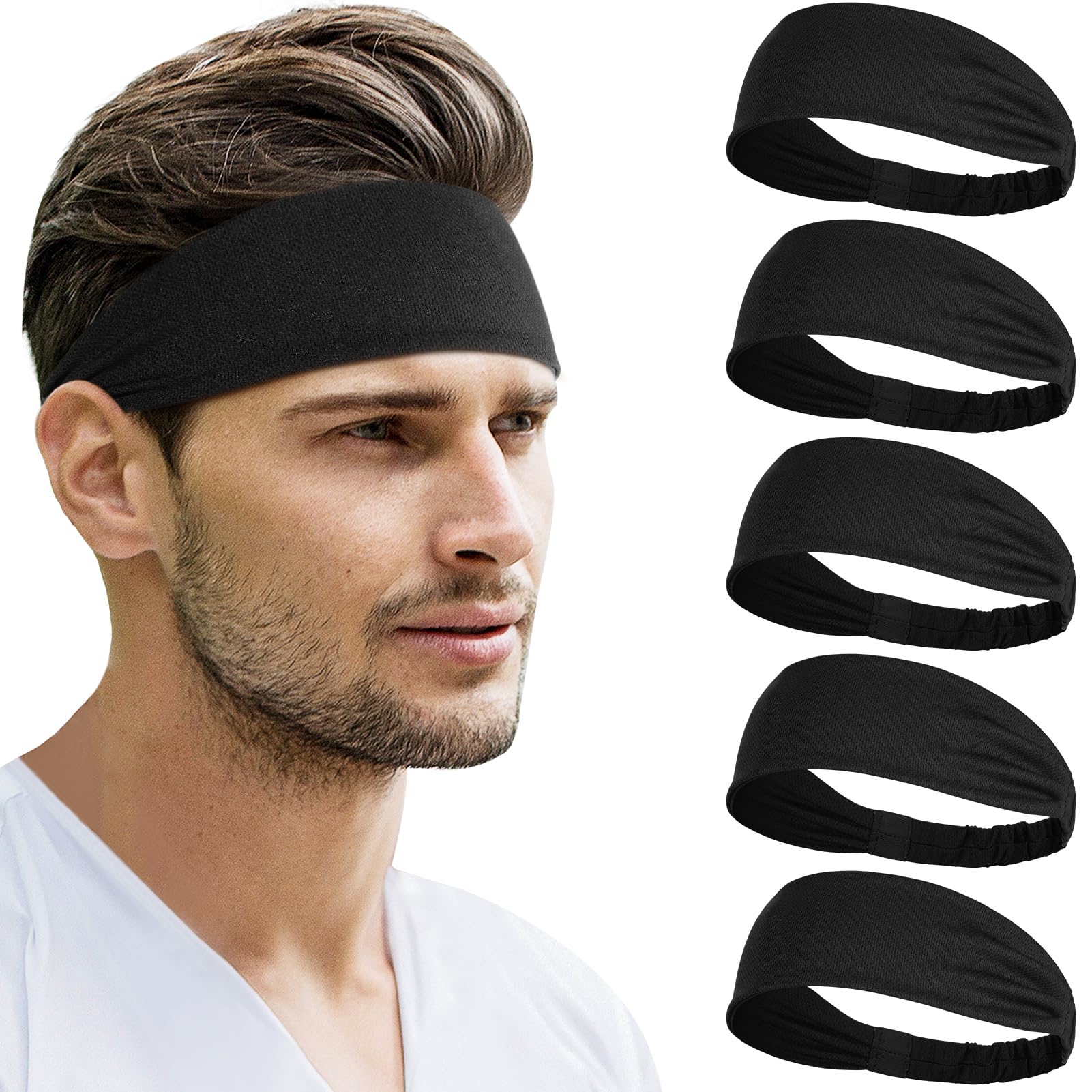 beister Sweat Headbands for Women &amp; Men, 5 Pack Sports Hair Bands
