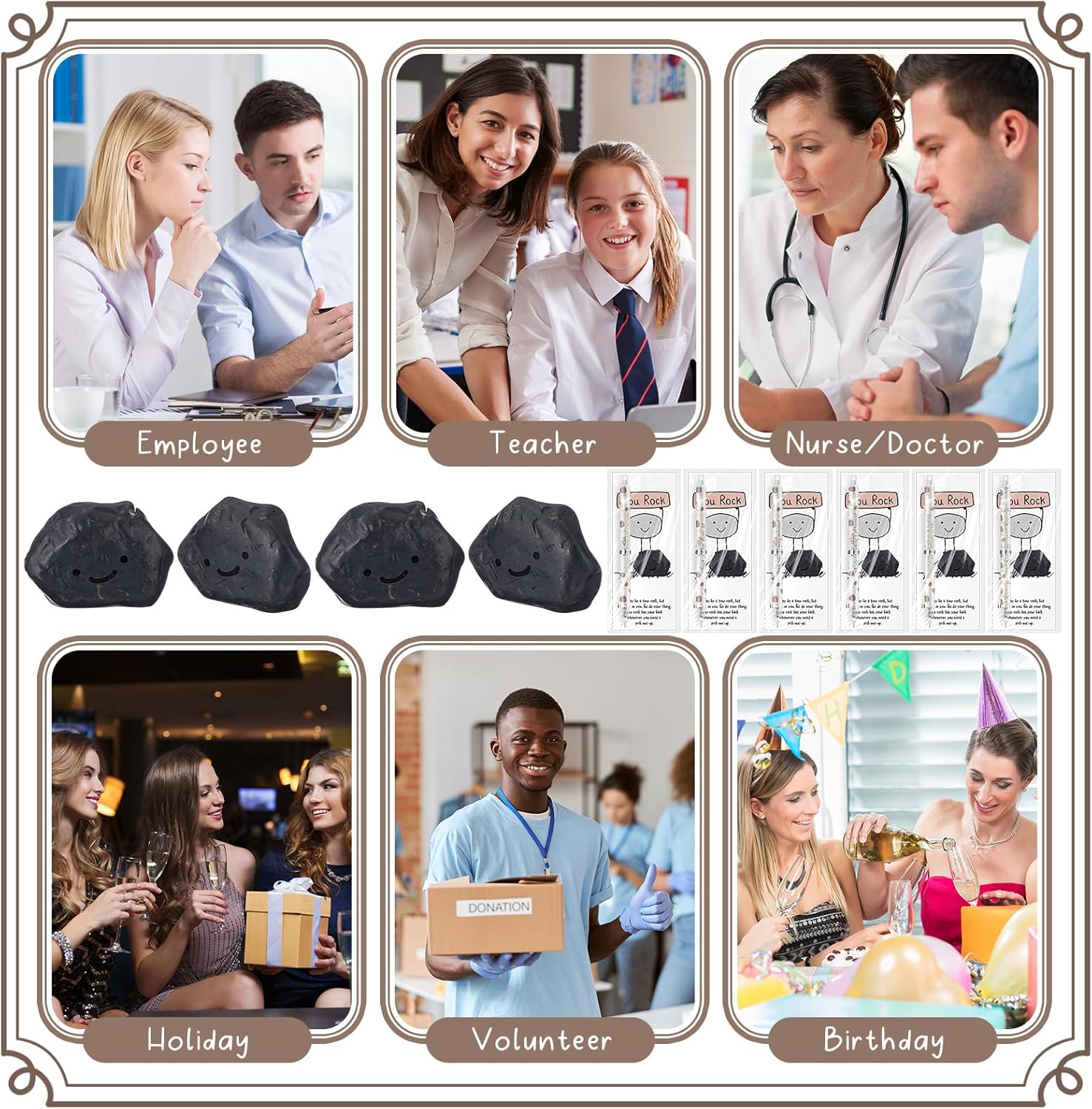 Sinload 36 Sets Inspirational You Rock Gifts Bulk Resin Smile Stone with Rock 0.7mm Mechanical Pencil Thank You Card Funny Pencil Employee Appreciation Gift for Coworker Staff Nurse Teacher Graduation