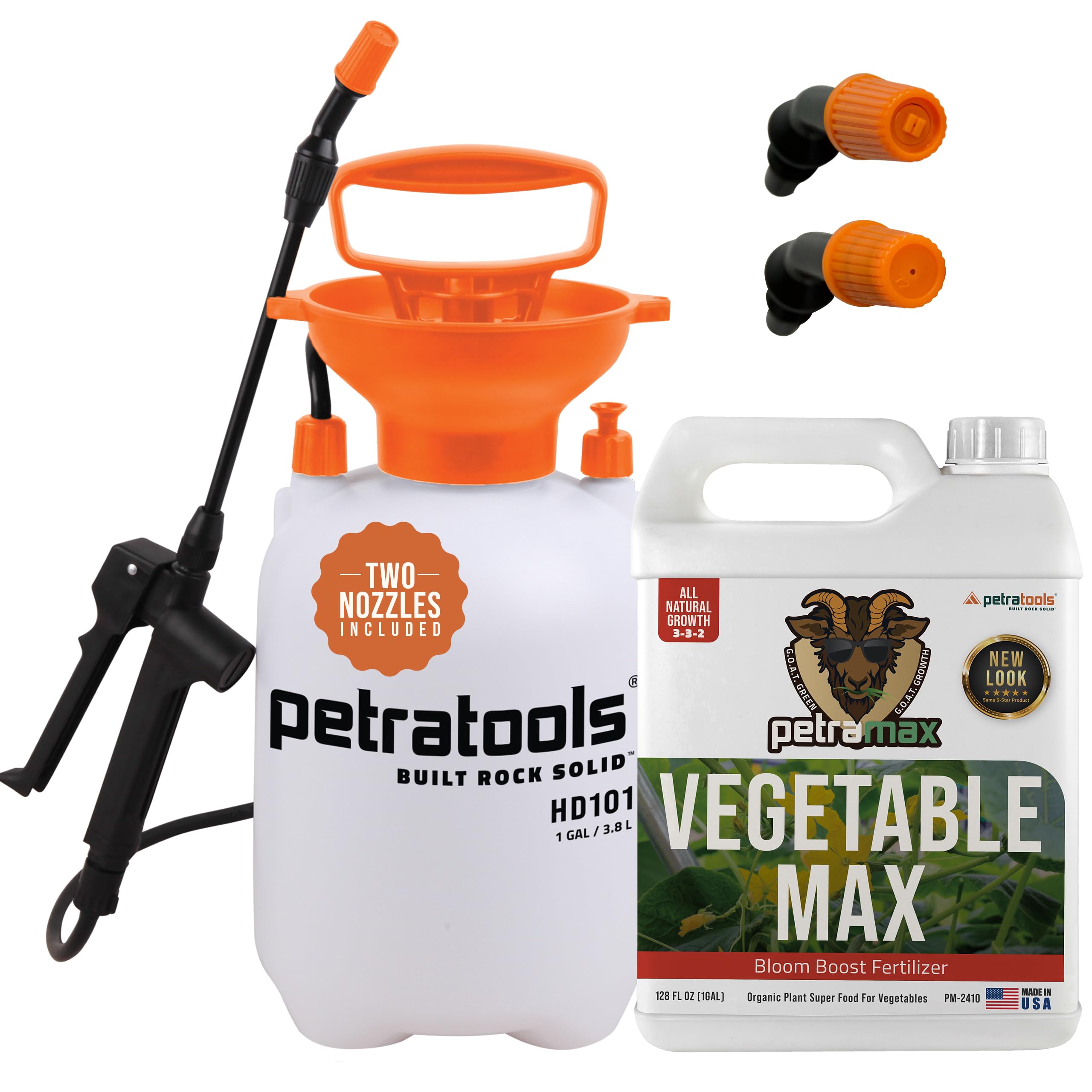 Organic Liquid Vegetable Fertilizer 1 Gallon Pump Sprayer Bundle- Organic Liquid Fertilizer for Vegetables, Liquid Seaweed Plant Food for Vegetables, 3-3-2 NPK All Purpose Organic Fertilizer -1G