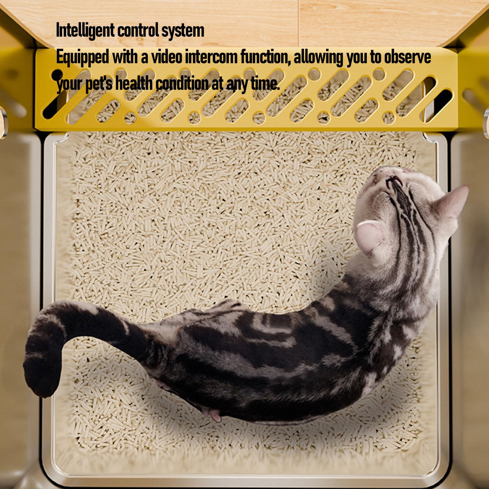 Caja de Arenas Inteligente para Gatos con Videoportero con Función de Pulverización de Soplador, Inodoro para Gatos de Acero Inoxidable Antisalpicaduras con Cuchara (Azul)