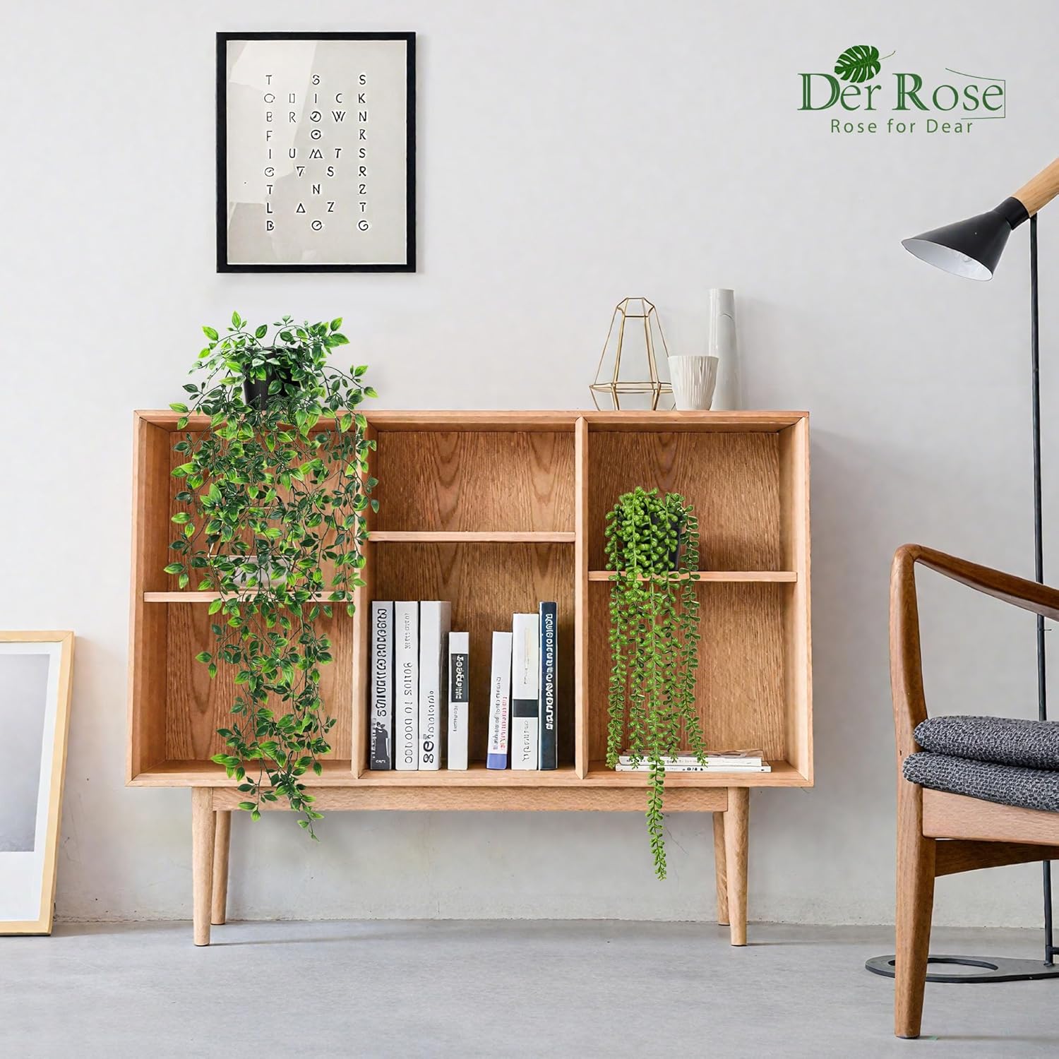 Der Rose 6Pcs Fake Hanging Plants Artificial Vines Faux Hanging Plants Indoor for Bathroom Kitchen Wall Bookshelf Outdoor Decor - Image 7