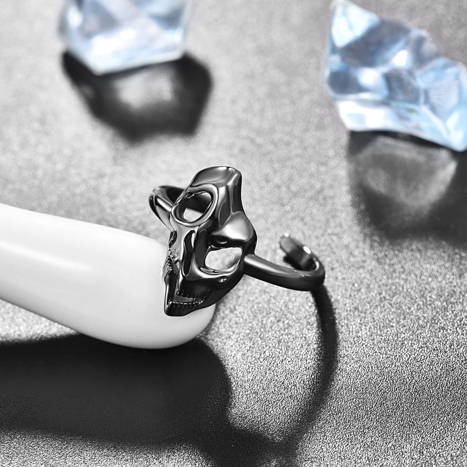 TANGPOET Anillo de calavera de plata de ley 925, anillos de hombre vintage gótico, anillos ajustables para hombres, mujeres y niñas
