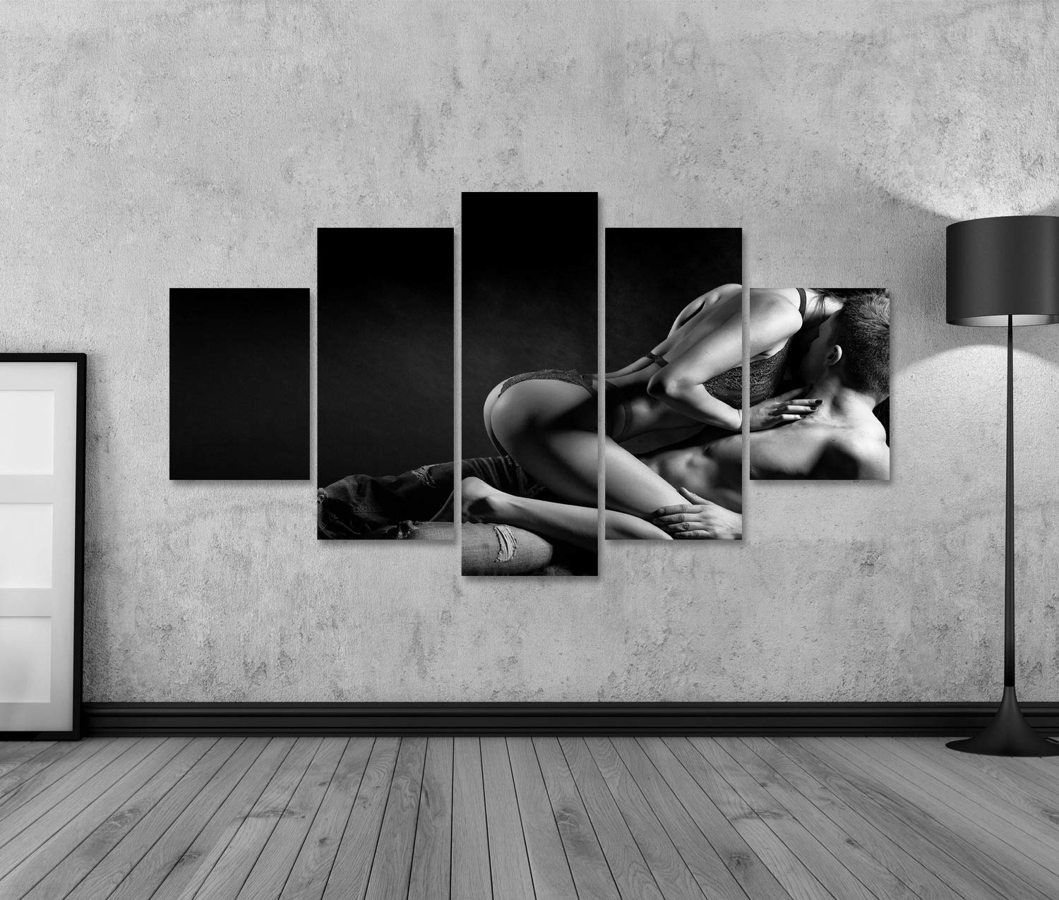 islandburner Quadro su tela Sexy giovane coppia svestita Sensuale donna etero corpo rosso pizzo erotico lingerie seduto sopra l'uomo muscoloso sexy giovane Stampe Arte Poster Murale