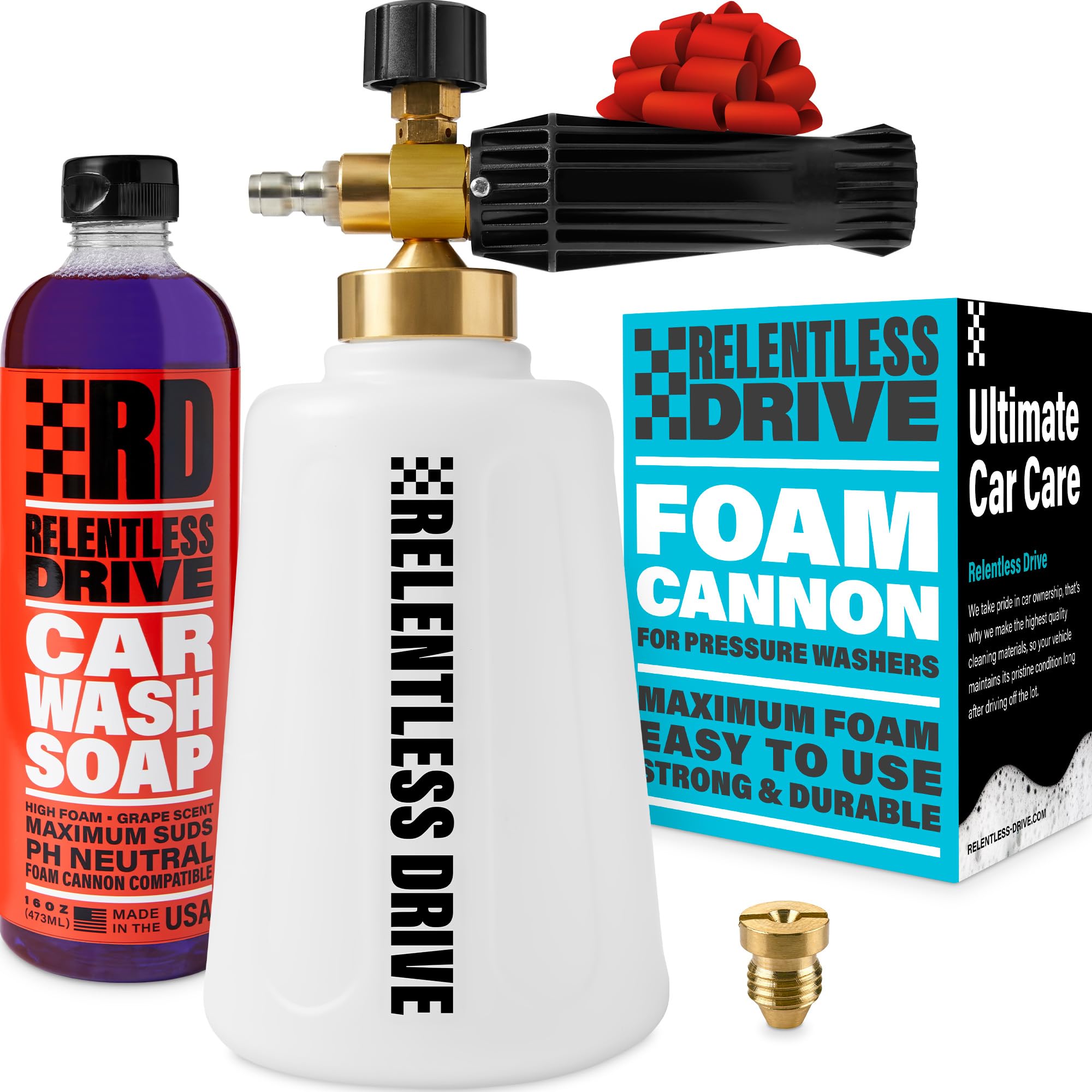 Relentless Drive Foam Cannon for Pressure Washer & Foaming Car Wash Soap 16oz, ¼ Inch Quick Connector, 1.5 Liter Capacity Foam Sprayer Gun