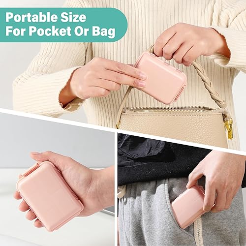 Caja organizadora de píldoras de viaje con 300 etiquetas de marca y 28 etiquetas blancas, 10 compartimentos pequeños, kit de medicamentos para