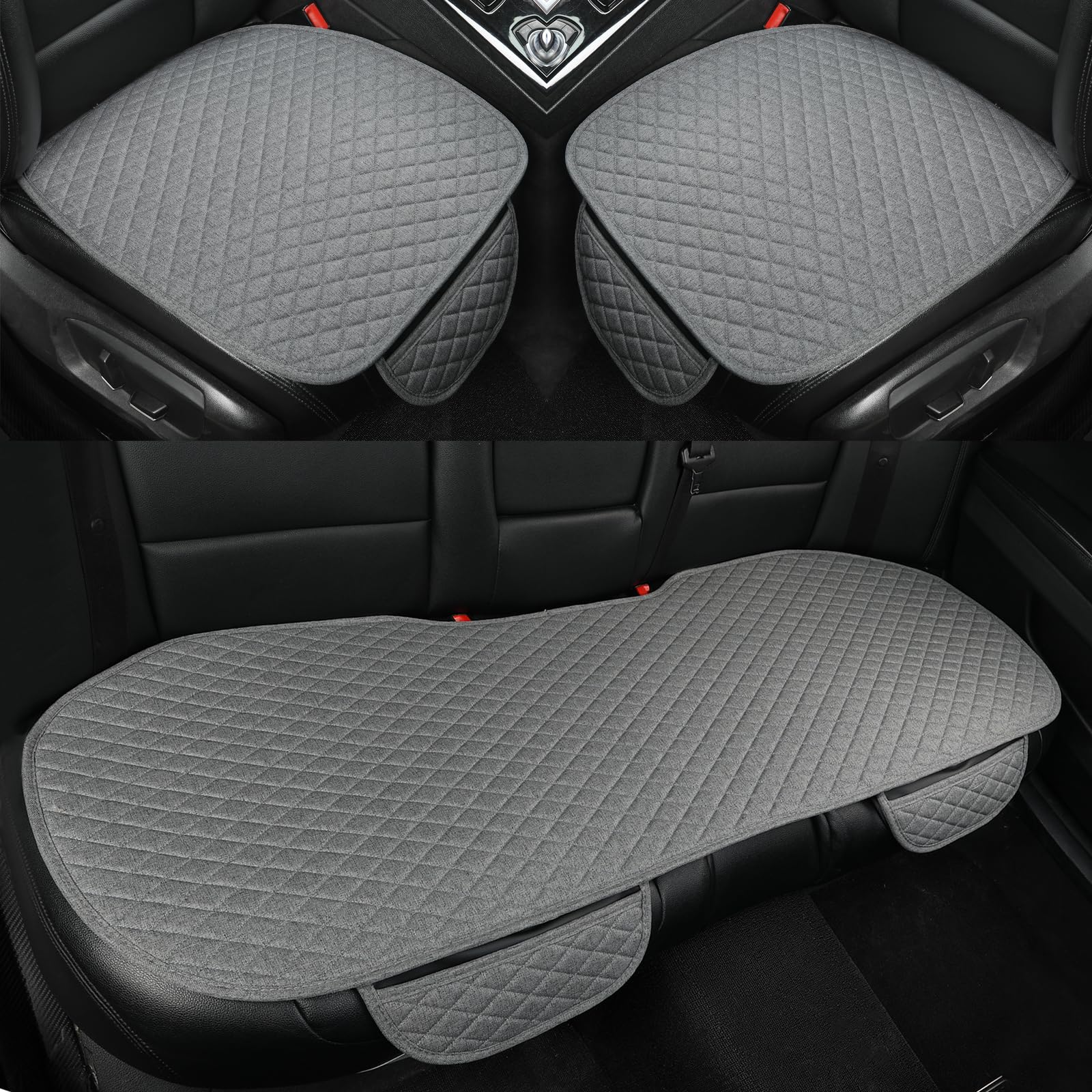 Linen Car Seat Bottom Covers Protectors Include 1 Pair Front Driver Seat Pad Mat and 1 Rear Bench Cover Universal Fit 90% Vehicles,Gray