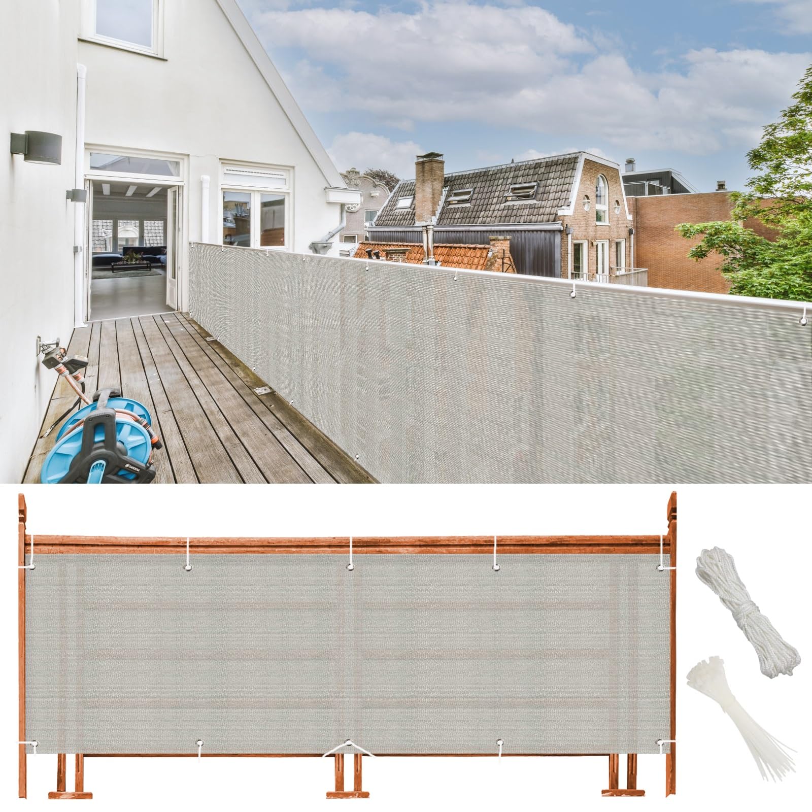 Tenda Frangivista Per Balcone 75x1000 Cm - Schermo Protezione Privacy Per Ringhiere, Giardino E Recinzione - Verde Scuro, Resistente UV