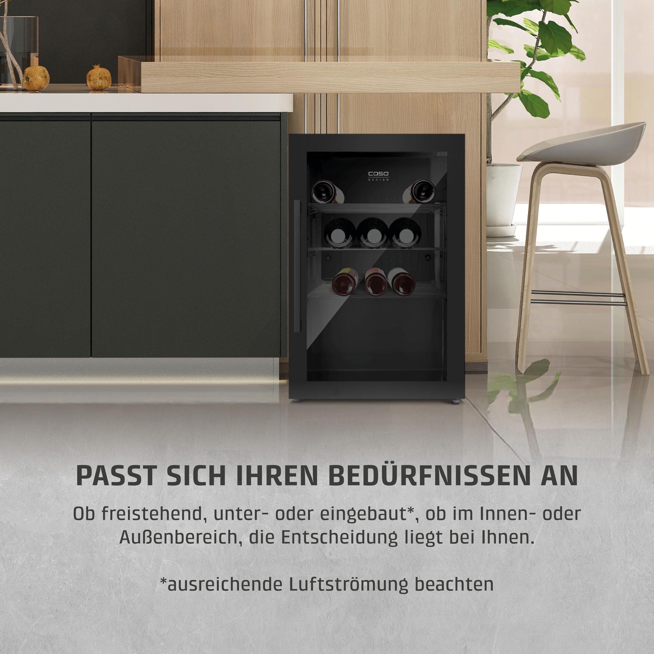 Caso BBQ Cooler S-R Black Kühlschrank 63L Türanschlag rechts Temperatur -1-10°C IPX4 Spritzwasserschutz UV Sicherheitsglas abschließbar