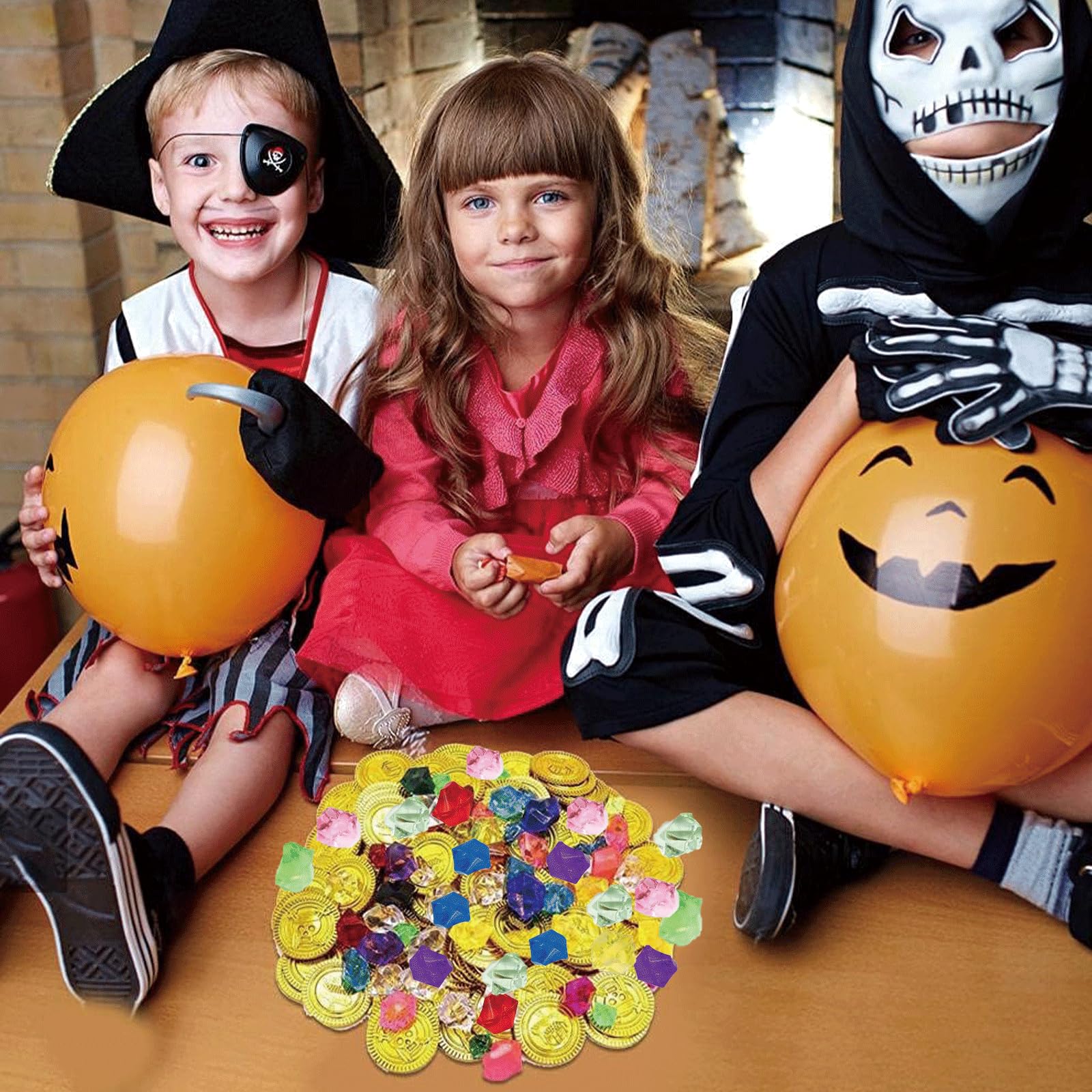 PIQIUQIU 50 stuks Piraten Münzen, 100 stuks kinderen piraten edelstenen, piratengoudmunten voor kinderen, piratenschatjes, piratenfeest midgetje, schatzoektocht kinderverjaardag