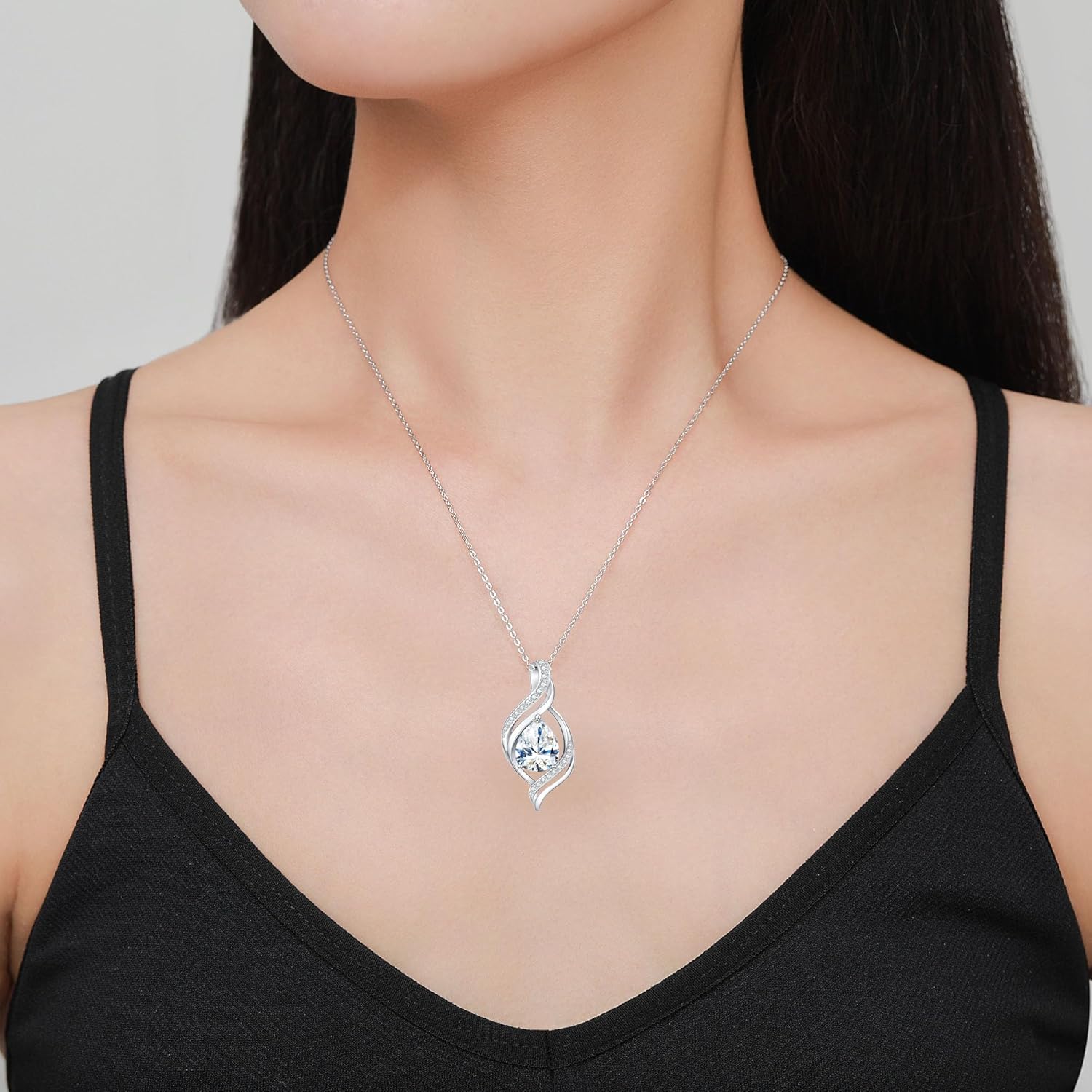 Birthstone Necklace gift for Women S925 Sterling Silver Teardrop with Cubic Zirconia- Birthday Jewelry gift for her, Girlfriend, Wife, Mom on Birthday, Anniversary - Image 2