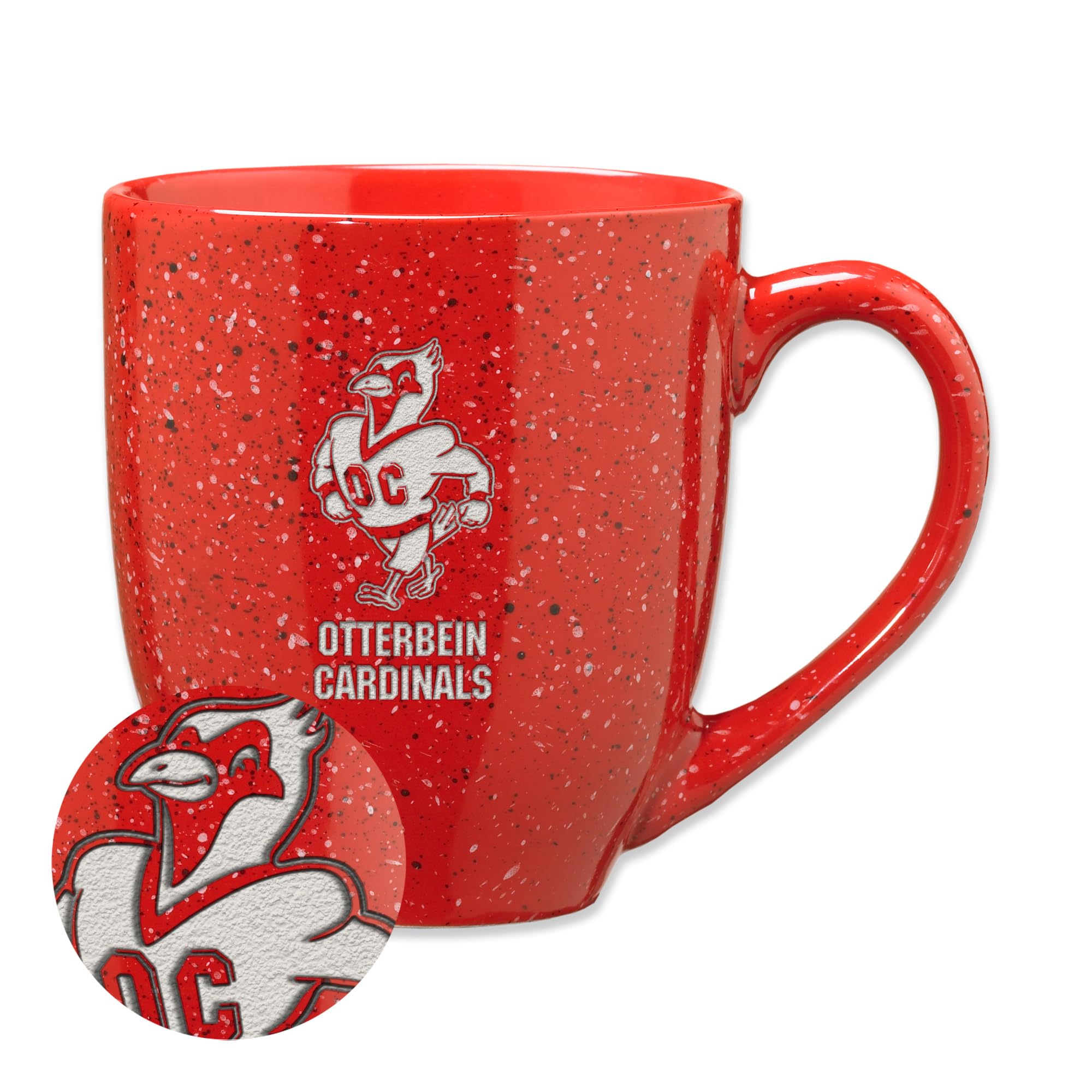 Rico Industries NCAA Otterbein Cardinals Primary Logo Red 16 oz Team Color Laser Engraved Speckled Ceramic Coffee Mug — image 1