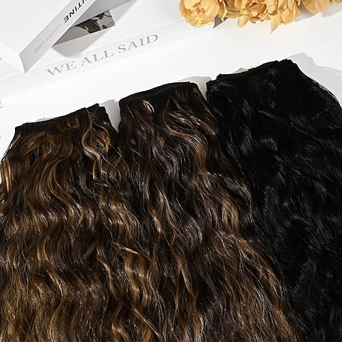 Miniatura 3 de YOGFIT Extensiones de cabello sintético largo y ondulado con clip, de 24 pulgadas, 6 unidades, balayage, color marrón oscuro, grueso, fibra