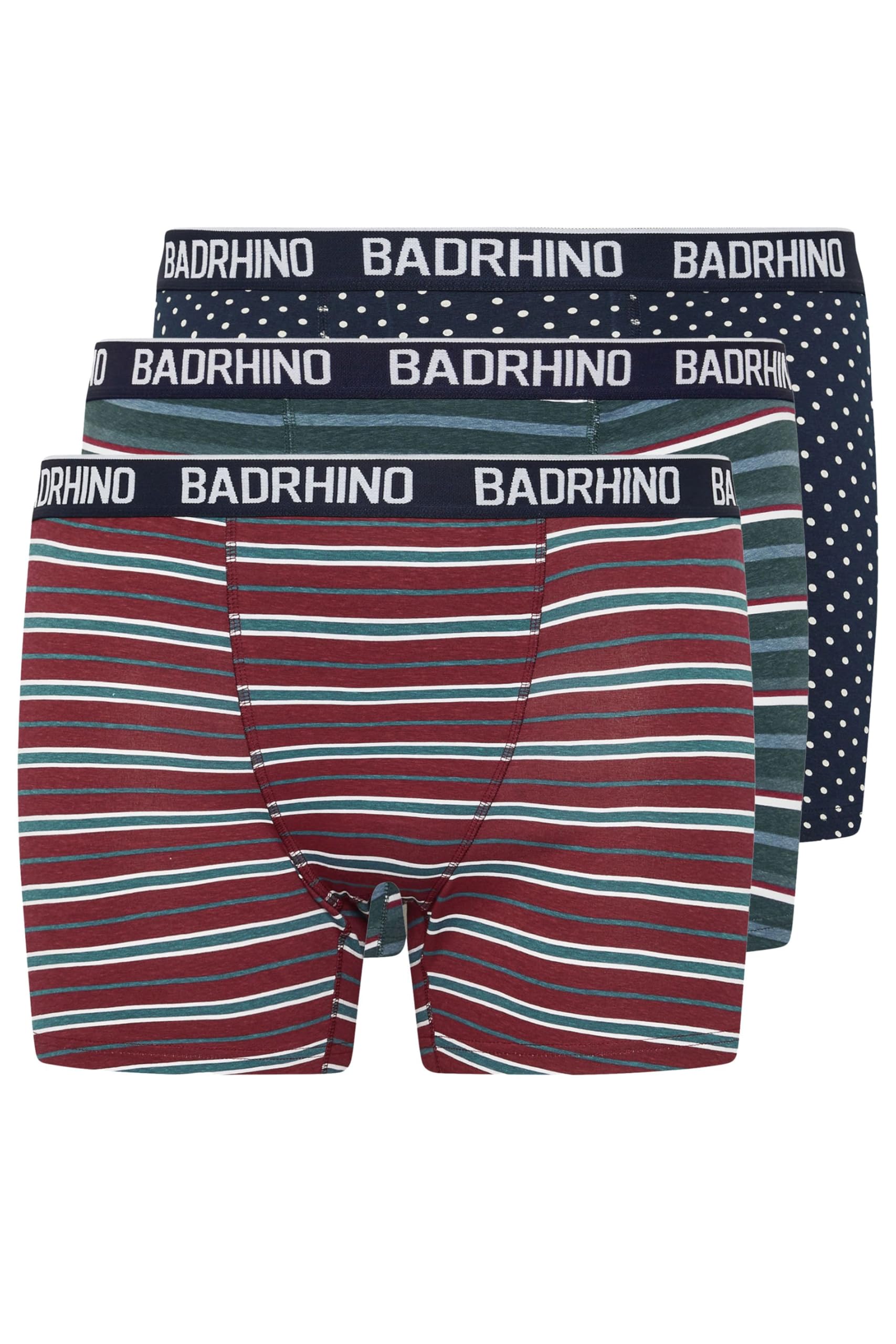 BadRhino 3 Pack Stripe & Spot Boxers - Blue Cotton Stretch - XXXL