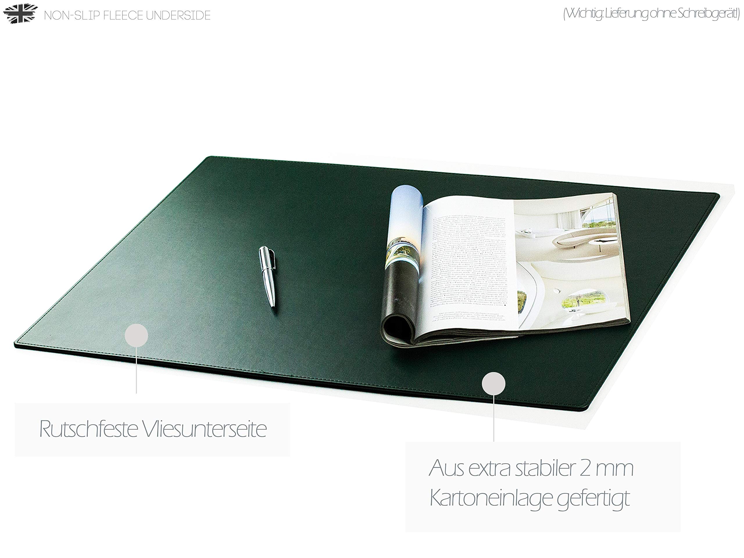 DELMON VARONE - Personalisierbare Schreibtischunterlage XXL aus veganem PU Lederimitat in Grün, Rutschfeste Schreibunterlage abwischbar, Schreibtisch Unterlage geeignet als Mouse Pad, groß 65 x 45 cm