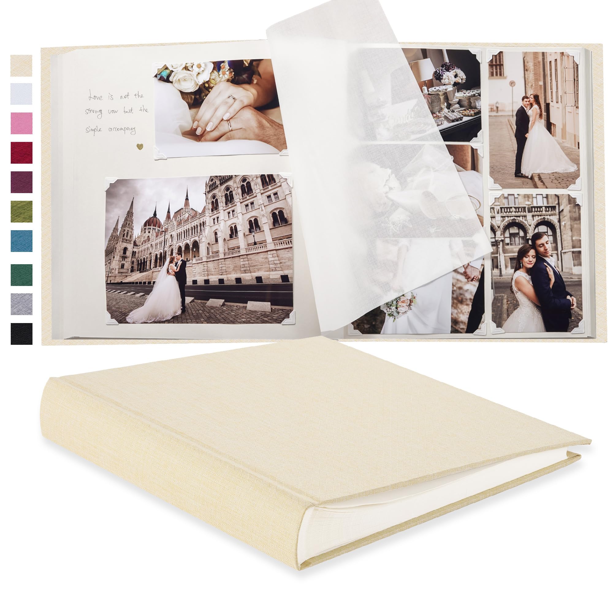 Pssoss Großes DIY Scrapbook Fotoalbum 100 Seiten mit Schreibplatz für 3x5 4x6 5x7 6x8 8x10 Bilder für Baby Hochzeit Familie Kinder Jubiläum Fotoalbum (Beige)