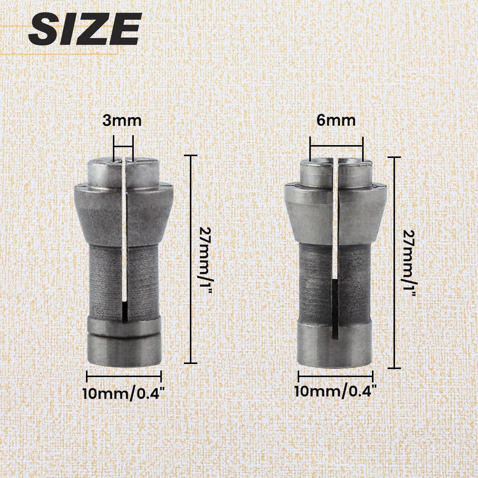 LEONTOOL Juego de 4 Piezas Pinzas para Amoladora Recta Adaptador de Pinza 3mm y 6mm 2 Piezas de 3mm y 2 Piezas de 6mm Accesorio para Grabador y Fresadora
