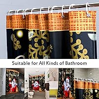 Vista 3 de Peryiter - Juego de cortinas de ducha de Navidad, Papá Noel negro, con tapetes antideslizantes, cubierta para tapa de inodoro, tapete de baño y 12
