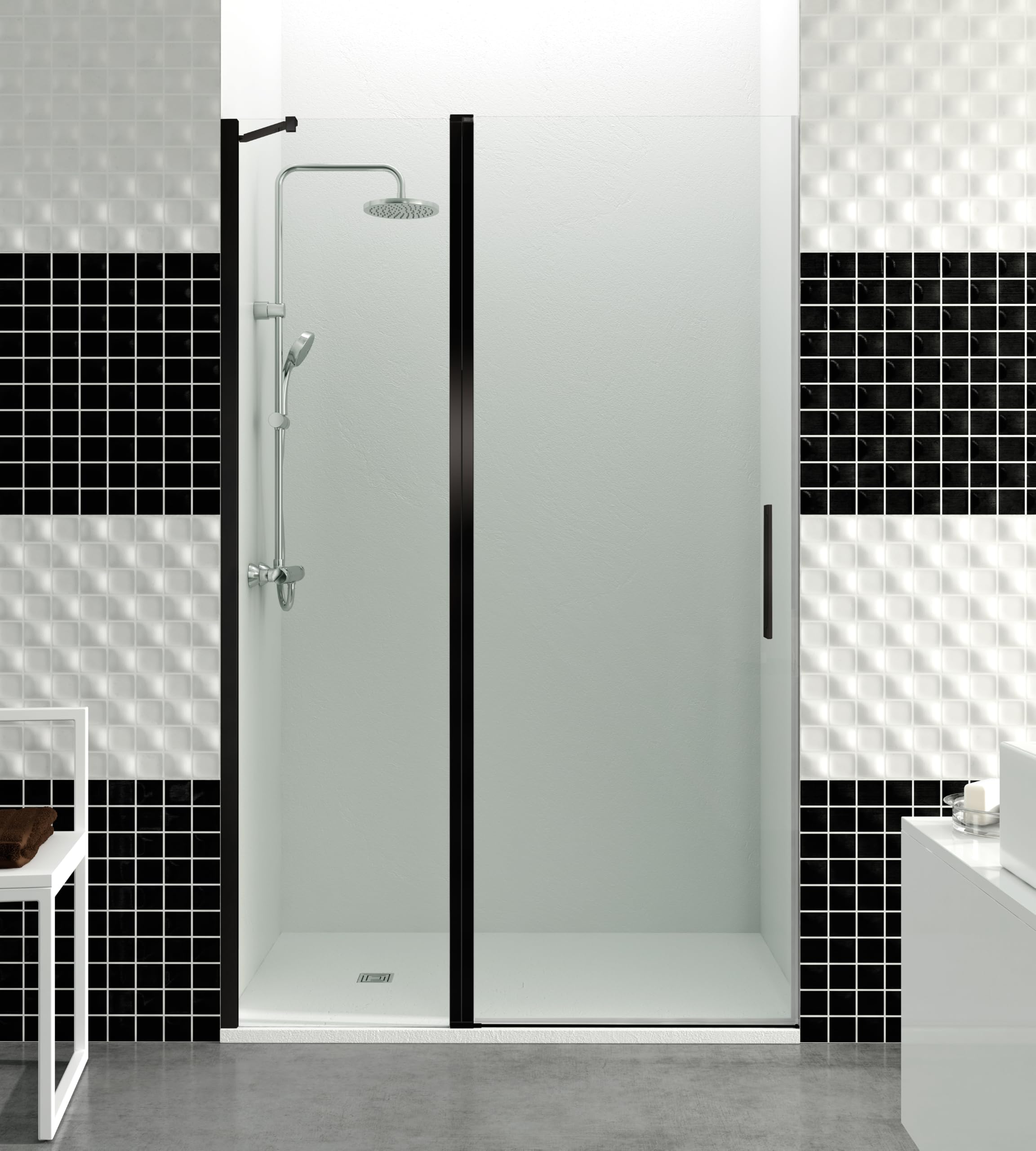 GME - Mampara Ducha 1 Puerta Corredera + 1 Puerta Fija Negra 95cm | Mampara de Cristal con Perfilería de Aluminio y 195cm de Altura | Cristal Templado 6mm Antical Y Cierre Magnético