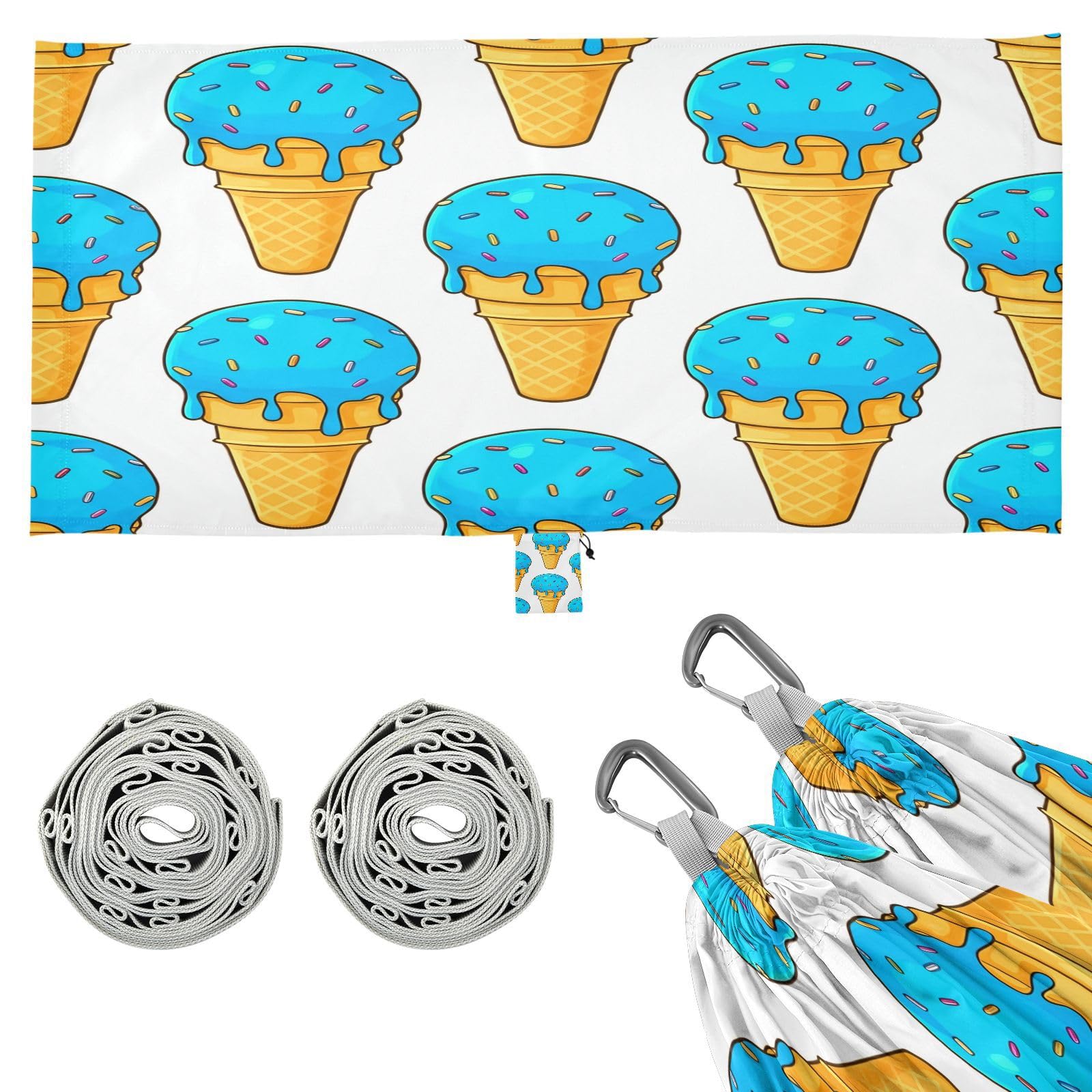 ATTX Doodle Blue Ice Cream Camping Hammock - Lightweight & Portable Hammocks, Heavy Duty 330lbs Capacity for Indoor, Hiking, Backpacking, Travel, Backyard, Beach#162