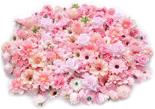 Artificial Pink Flowers Bulk Silk Roses Fake Flowers Heads for Crafts - DIY Home Spring Garden Floral Party Wildflower Garland Hanging Decoration Mini Small Rose Faux Fabric Flowers Heads 3-6cm Pink