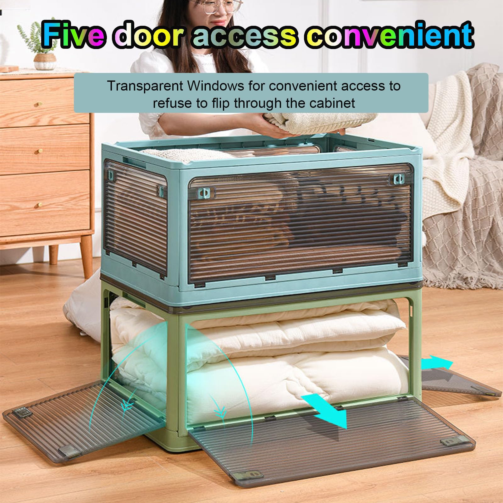 FHPEWXDG Contenitore Grande con coperchi e 5 Ante, Versatile Contenitore per ripostiglio, Contenitore Perfetto per Giocattoli, contenitori Pieghevoli e impilabili