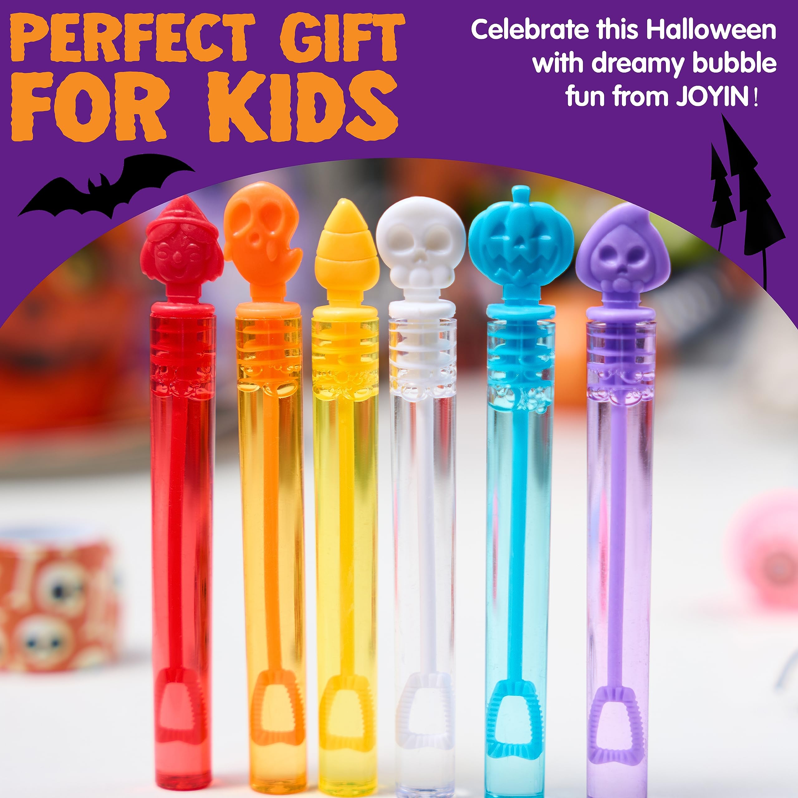 JOYIN 36 varitas de burbujas de Halloween, mini burbujas para niños, juguetes de burbujas a granel, regalos de fiesta de Halloween, bolsas de regalo, uso de actividades al aire libre en interiores,