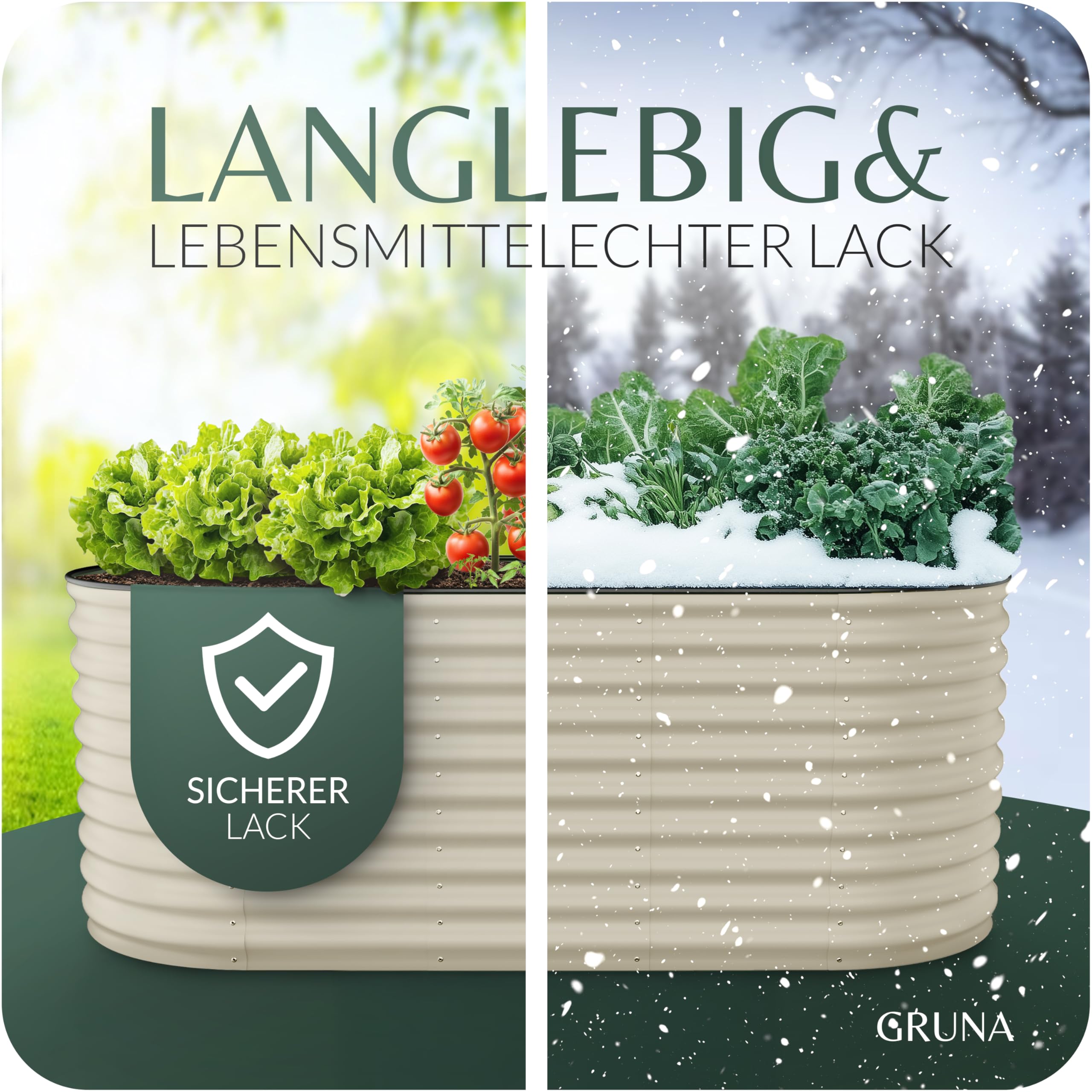 GRUNA Hochbeet Metall 200x80x75 (Creme Weiß) - Formstabil & 100% Rostfrei