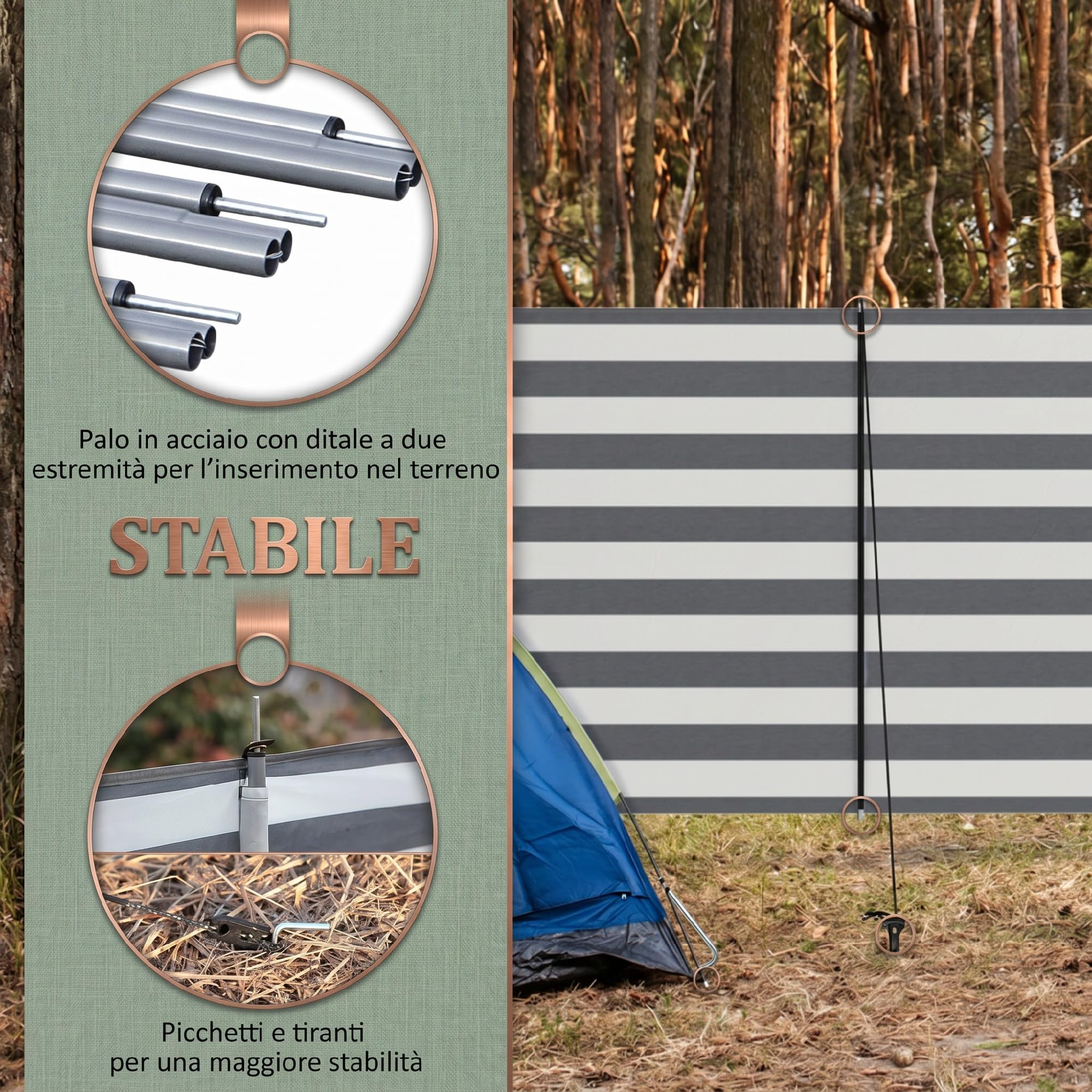 Outsunny Paravento da Spiaggia per Giardino 540x150 cm Grigio e Bianco | Pieghevole Frangivista, Tenda da Sole Laterale, Poliestere con Barre in Acciaio, per Campeggio e Spiaggia