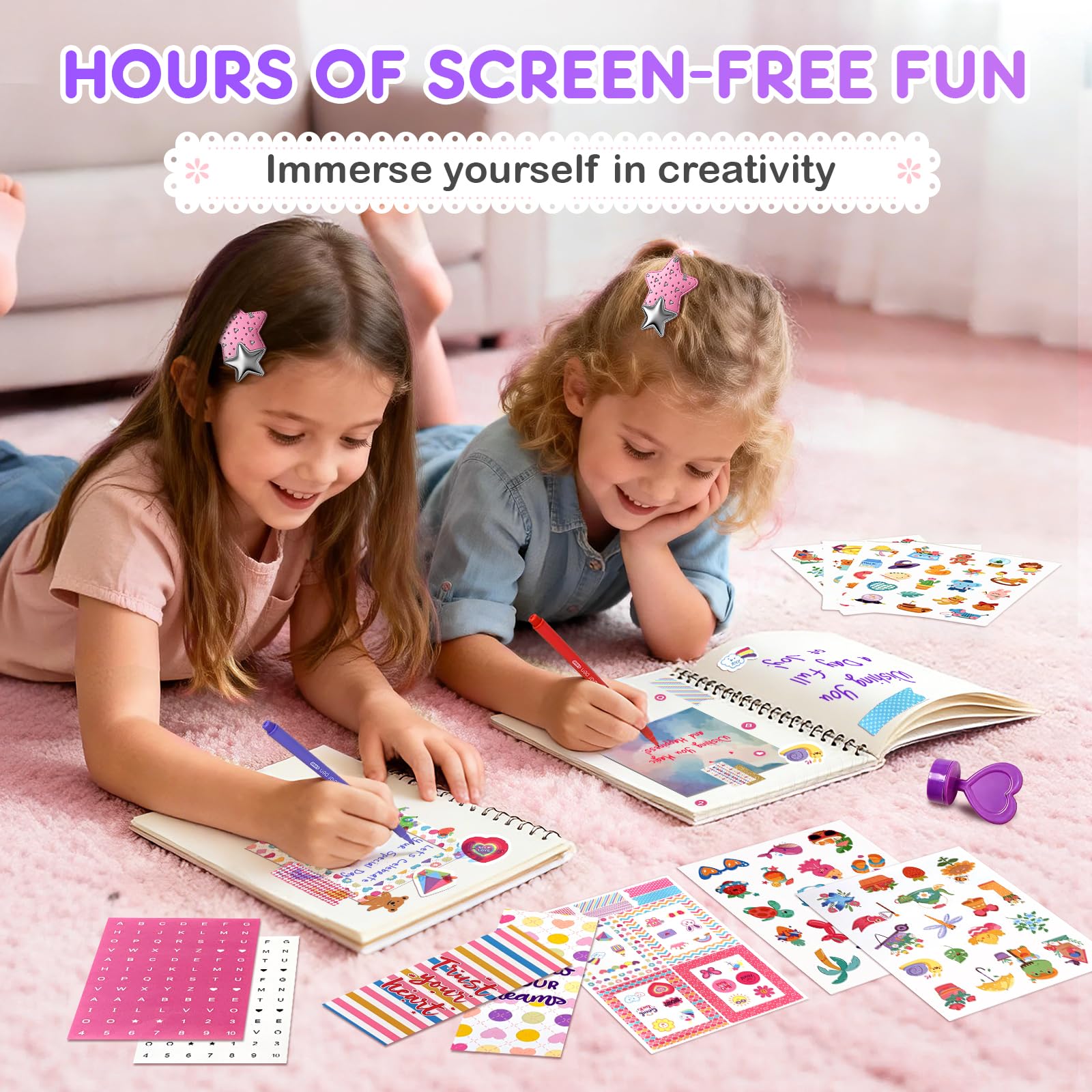 DIY Tagebuch Set für Mädchen ab 8 Jahre, Kinder Tagebuch mit Stiften, Stickern & Accessoires, Scrapbook Set Mädchen, Notizbuch Kinder, Geschenk für Mädchen 8 9 10 11 12 Jahre, Schreibwaren Set